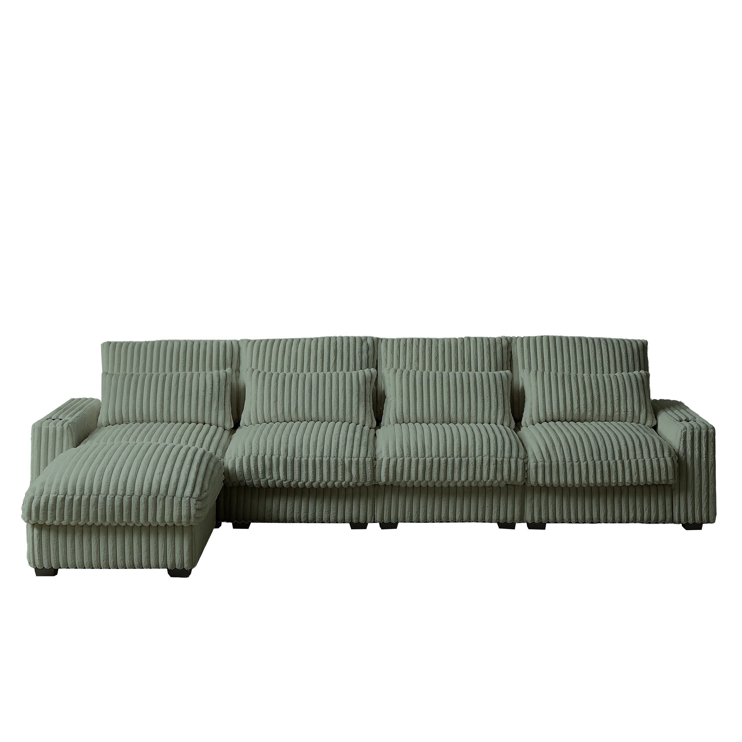 126-Inch Corduroy With Cup Holder Super Large L-Shaped Sofa - Image 5