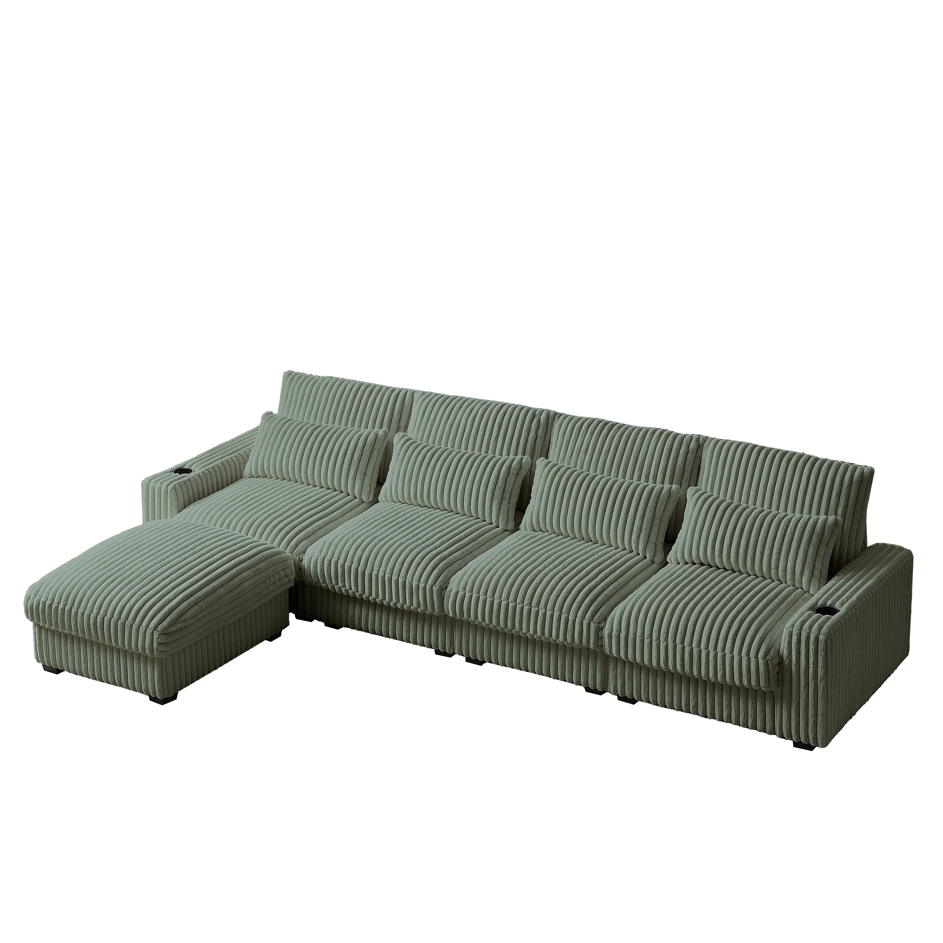 126-Inch Corduroy With Cup Holder Super Large L-Shaped Sofa - Image 6