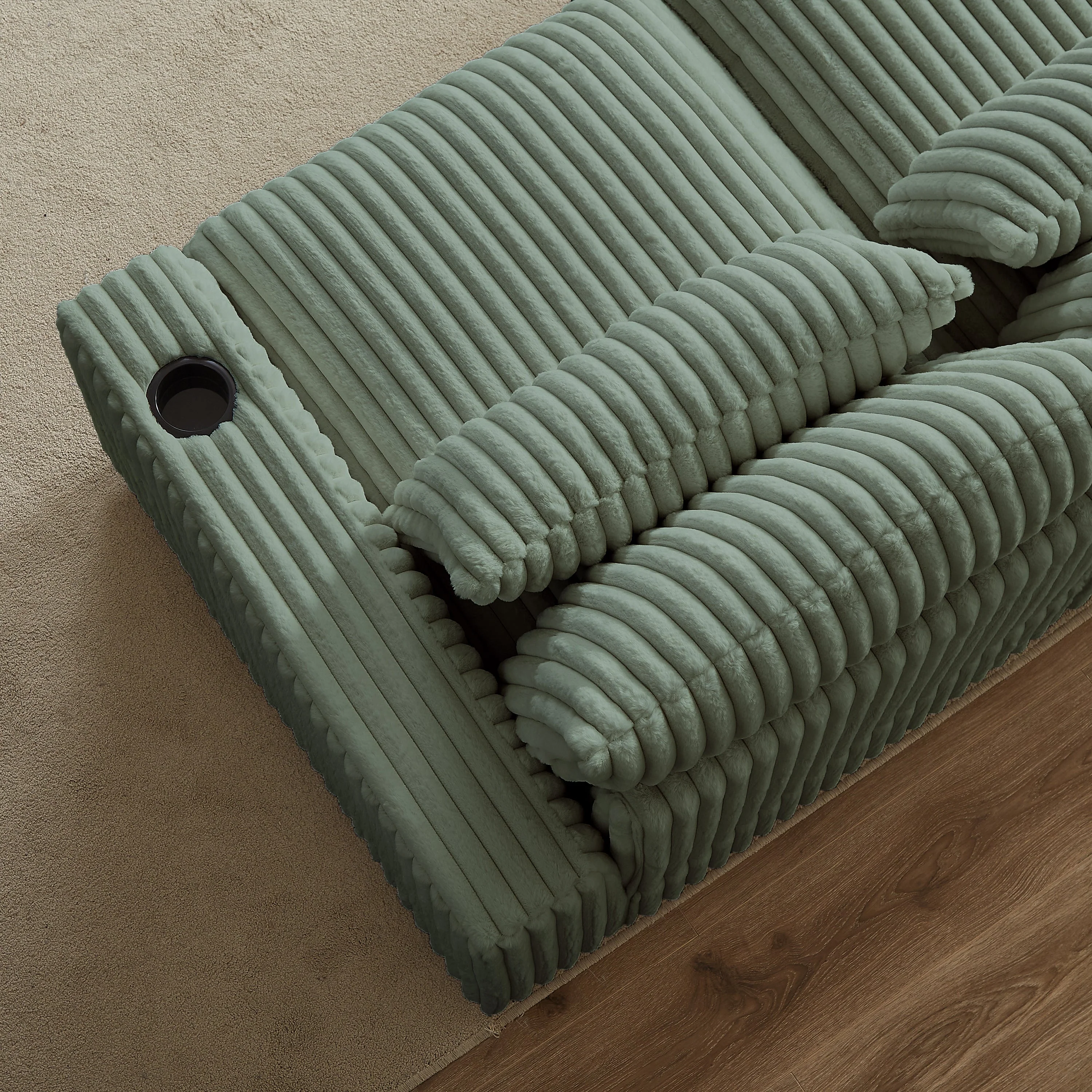 126-Inch Corduroy With Cup Holder Super Large L-Shaped Sofa - Image 7