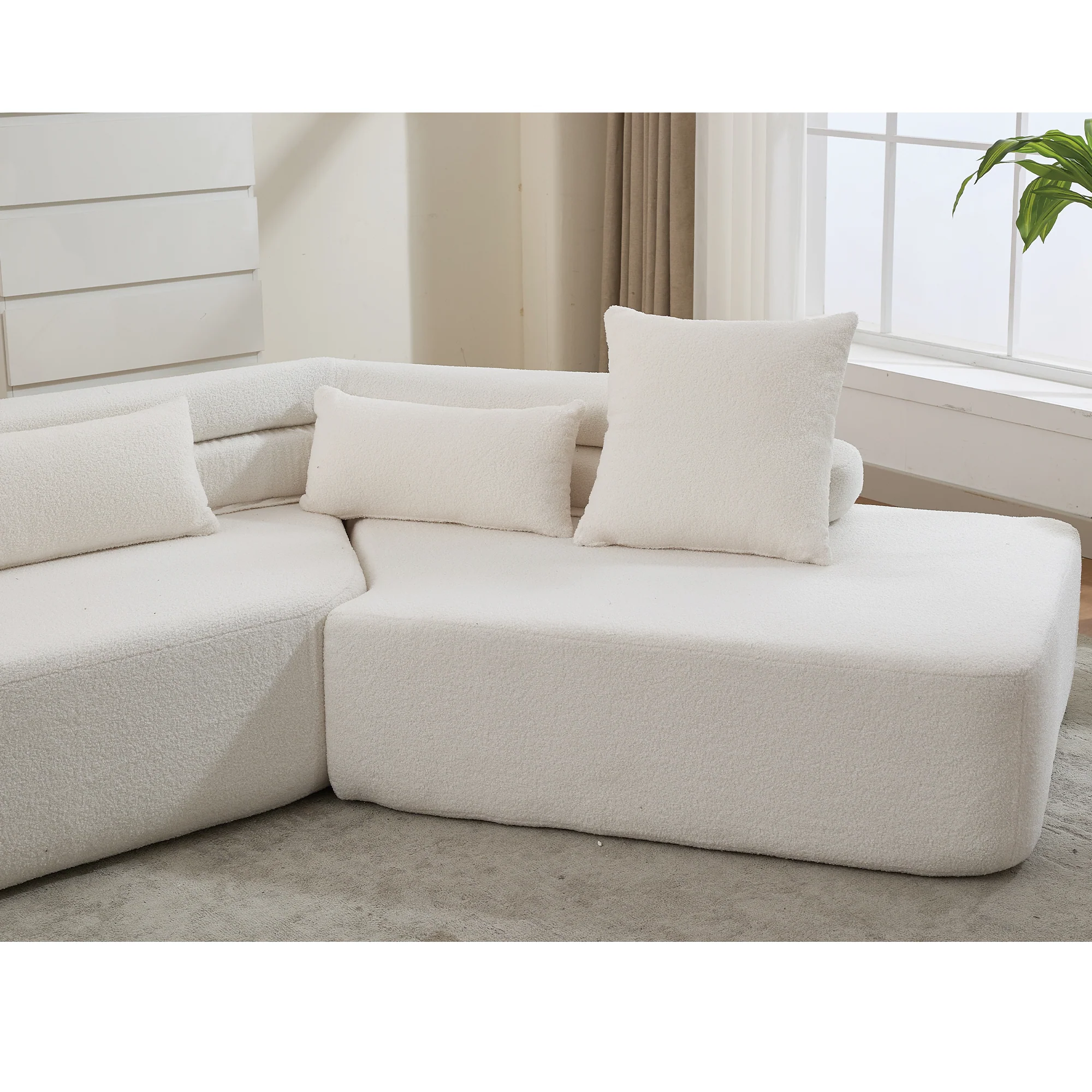128" Minimalist Cloud Sectional Couch in Beige - Image 10