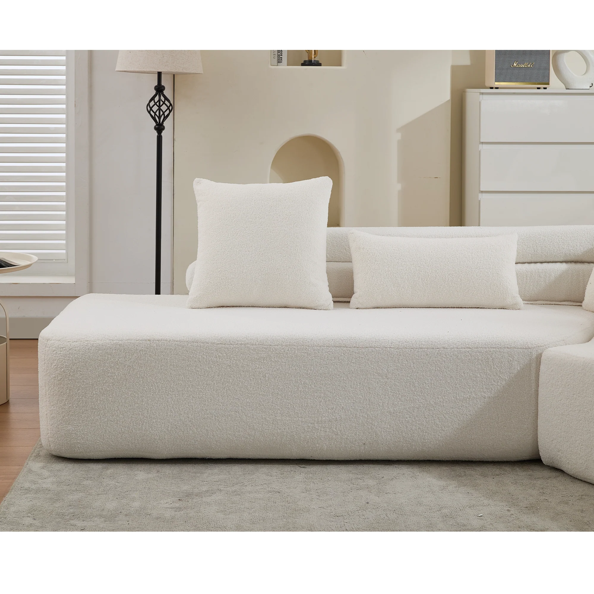 128" Minimalist Cloud Sectional Couch in Beige - Image 11