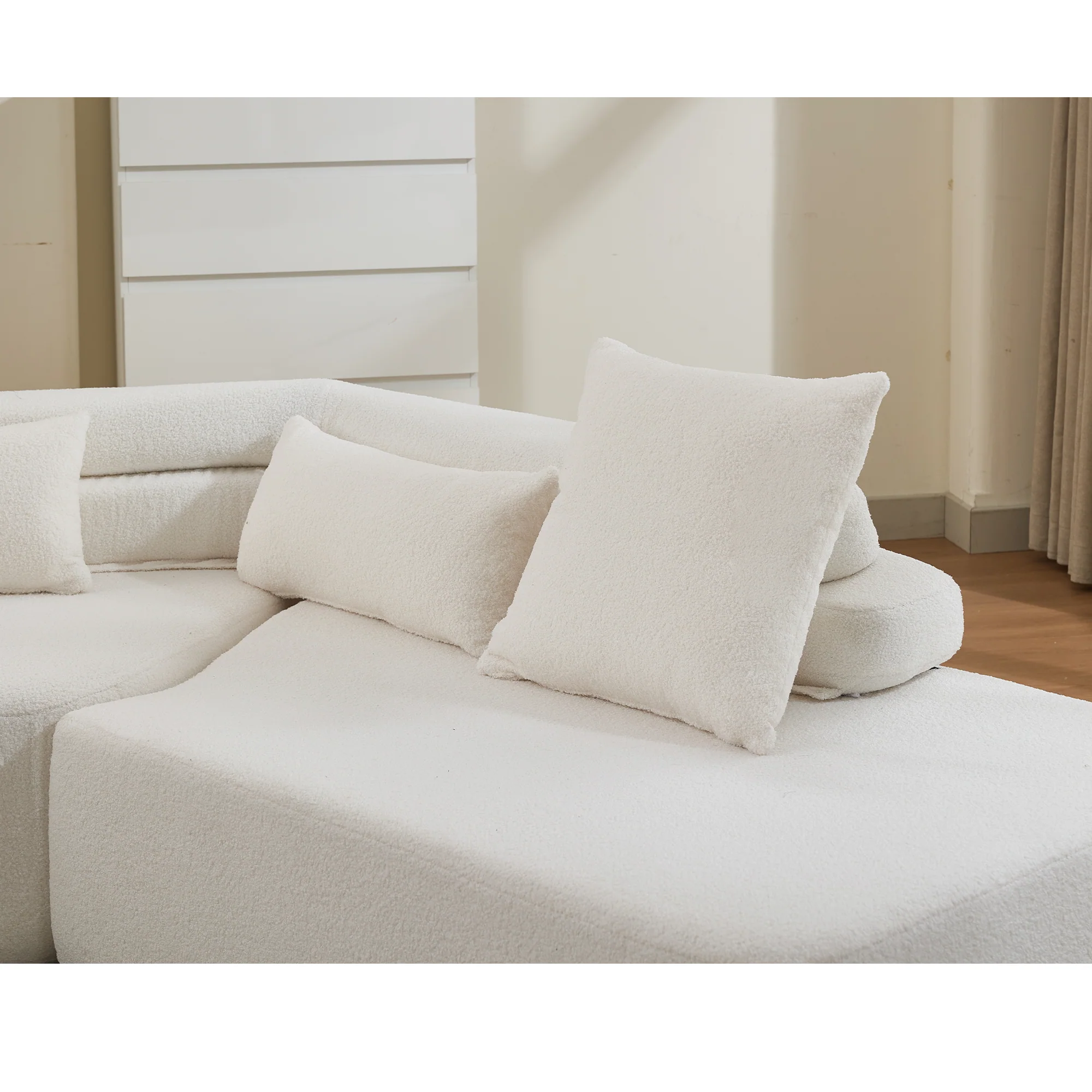 128" Minimalist Cloud Sectional Couch in Beige - Image 12