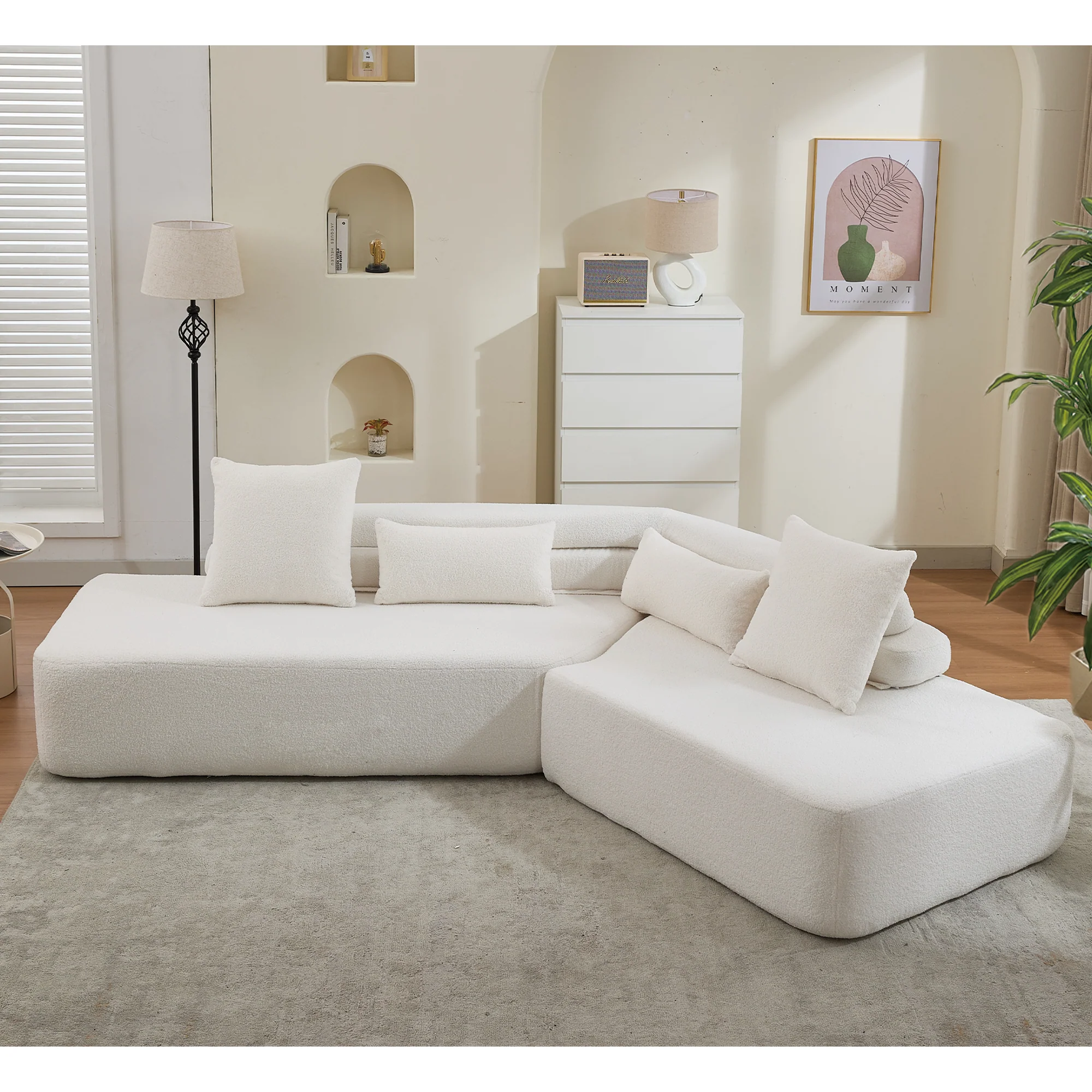 128" Minimalist Cloud Sectional Couch in Beige - Image 3