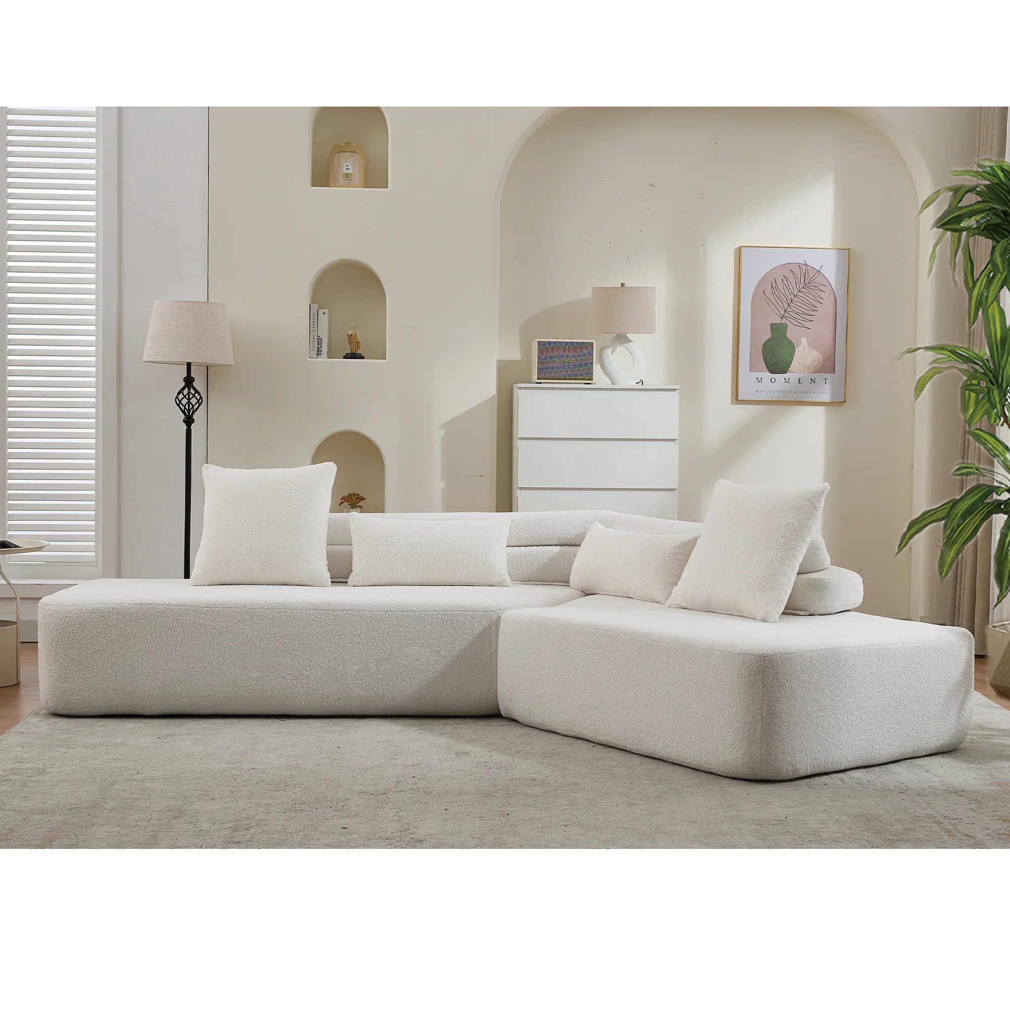 128" Minimalist Cloud Sectional Couch in Beige - Image 4