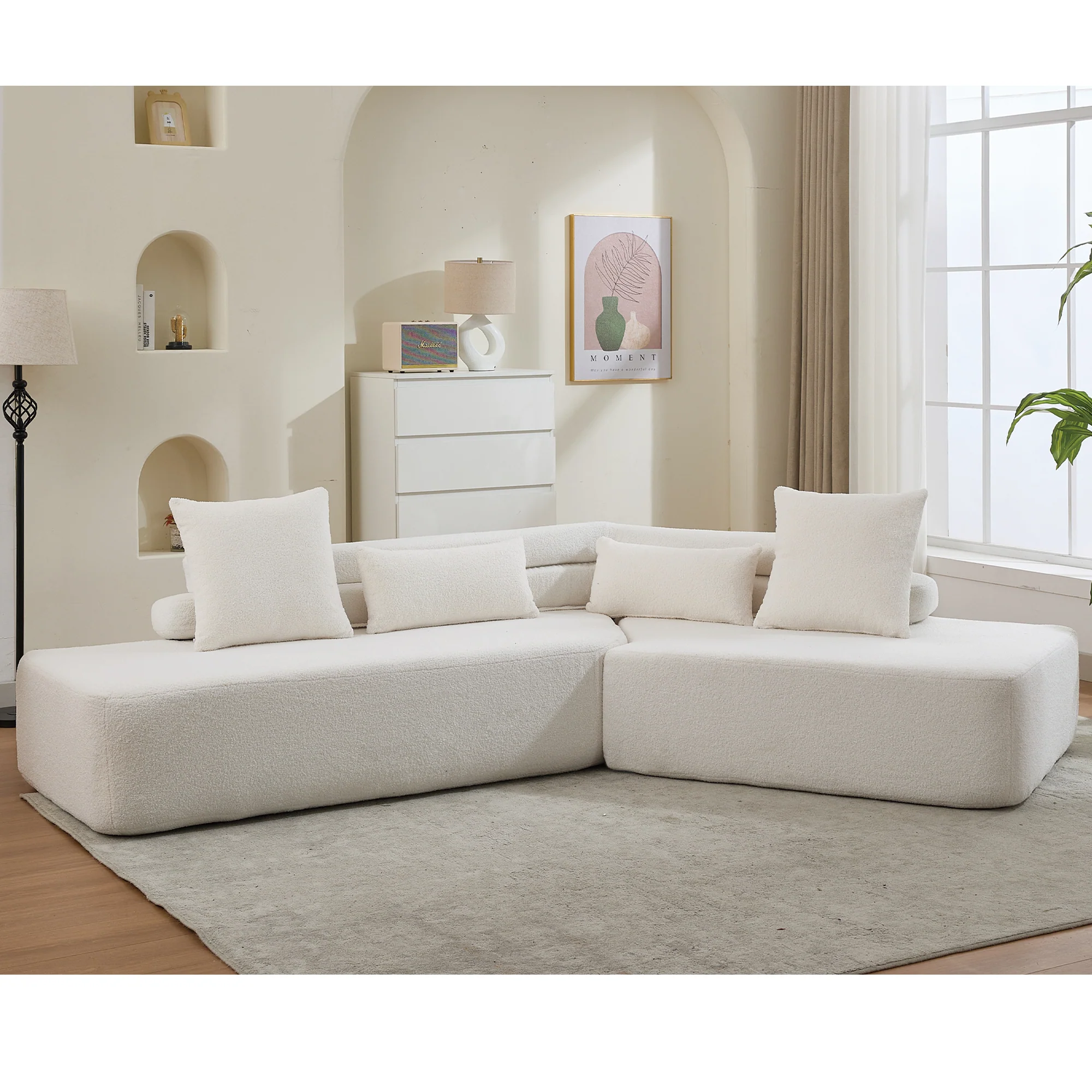 128" Minimalist Cloud Sectional Couch in Beige - Image 5