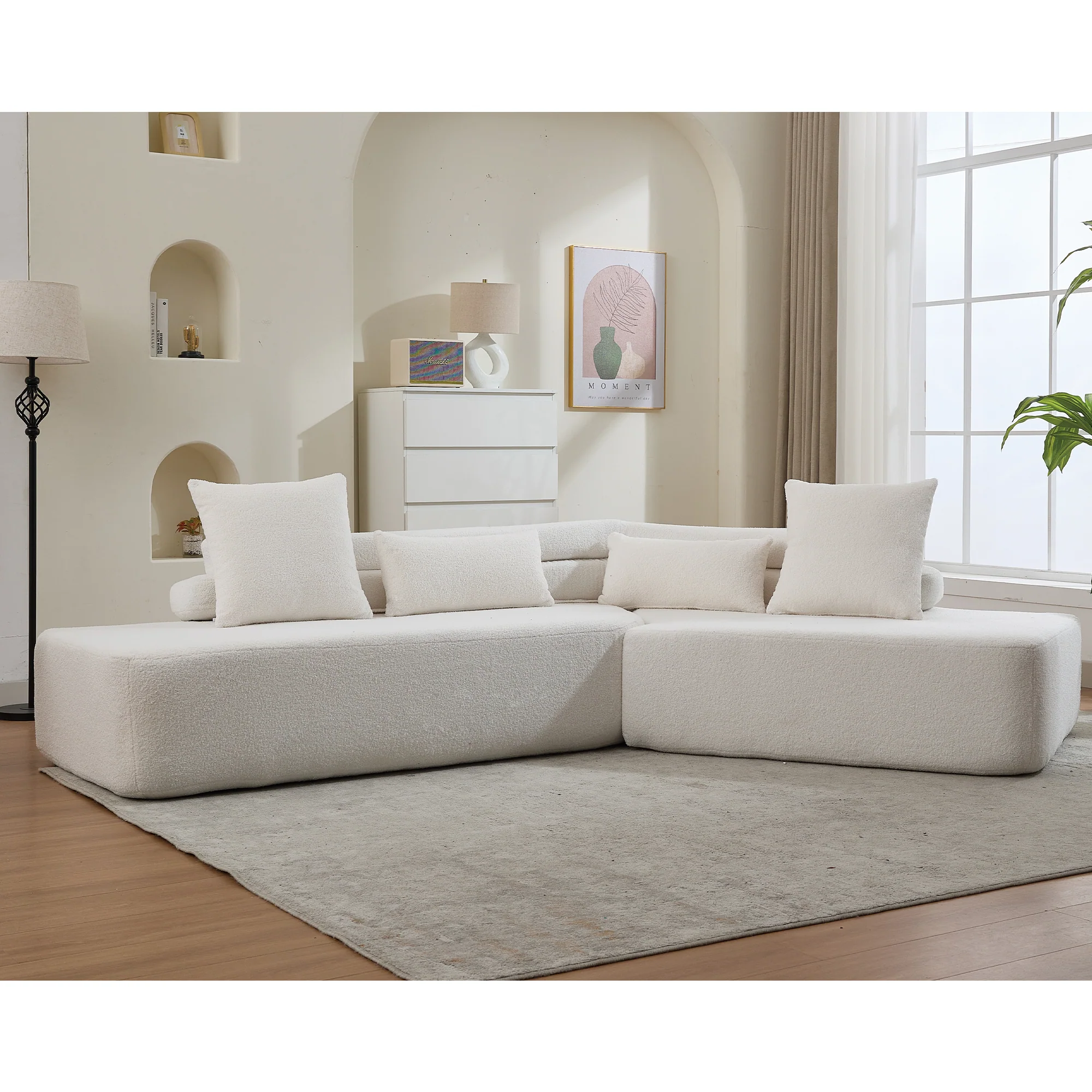 128" Minimalist Cloud Sectional Couch in Beige - Image 6