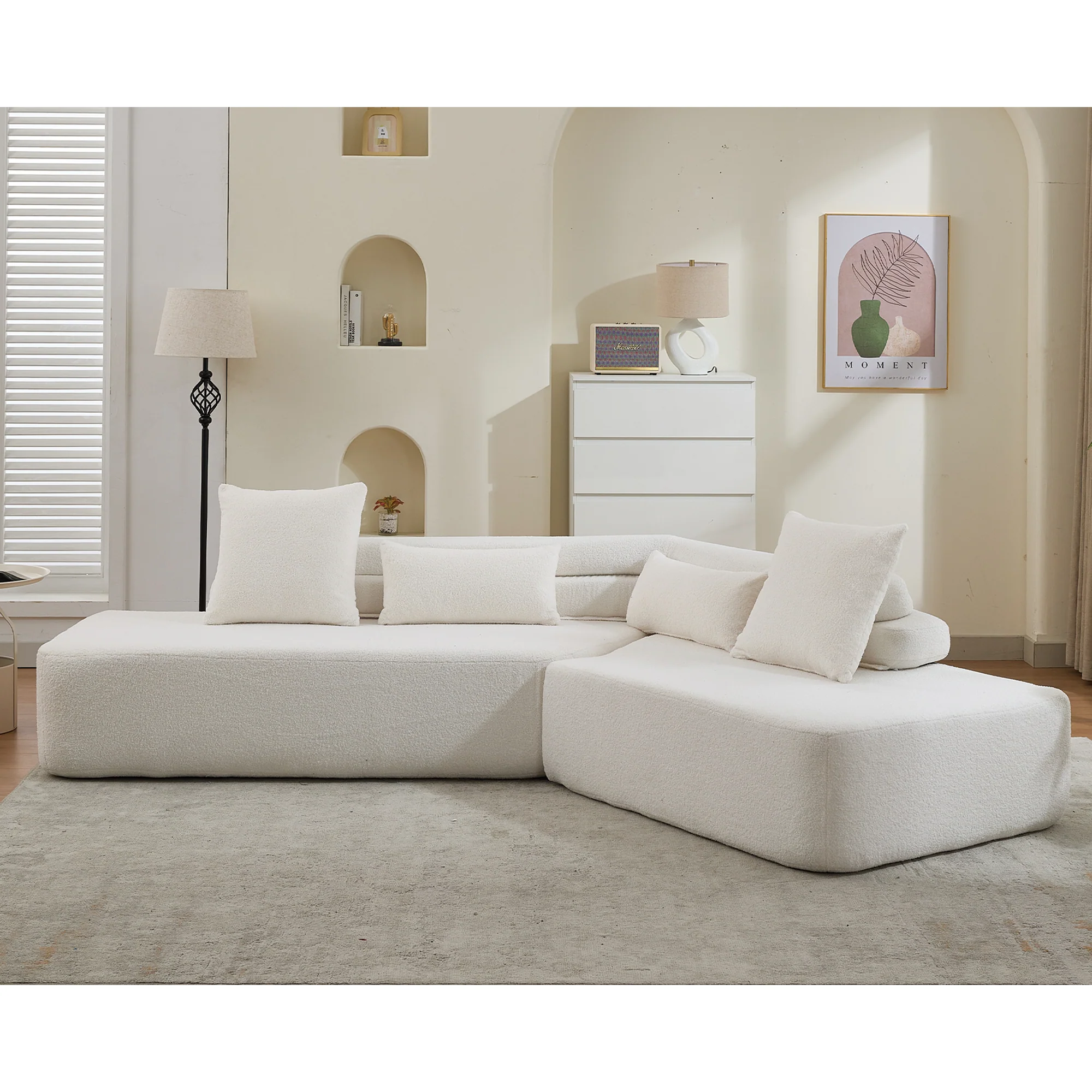 128" Minimalist Cloud Sectional Couch in Beige - Image 7