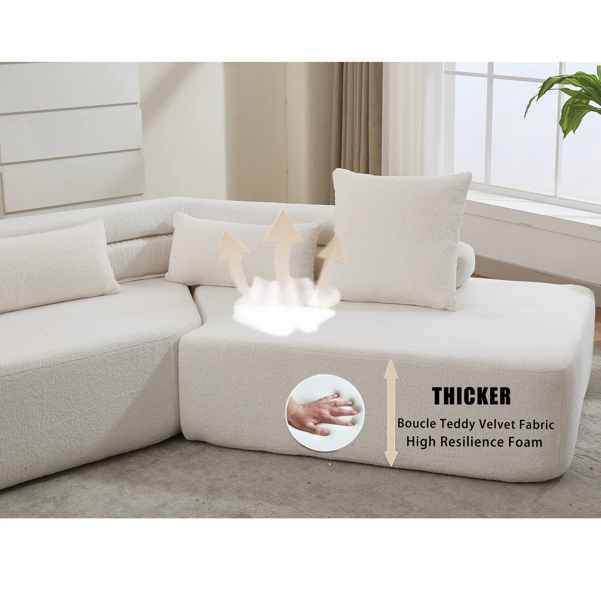 128" Minimalist Cloud Sectional Couch in Beige - Image 8