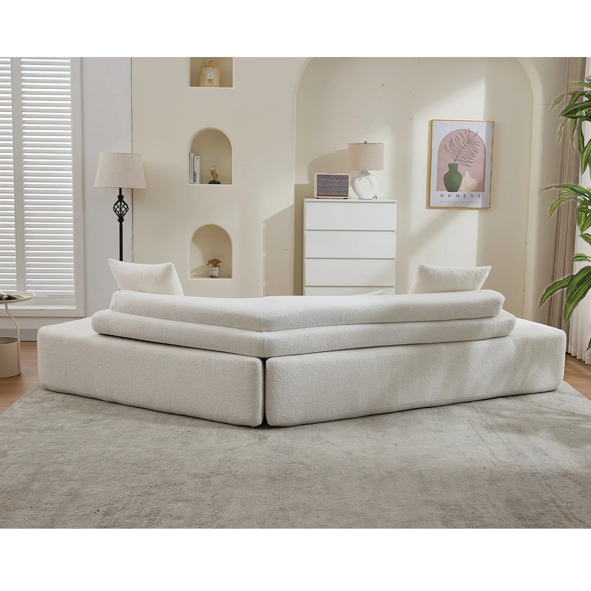 128" Minimalist Cloud Sectional Couch in Beige - Image 9