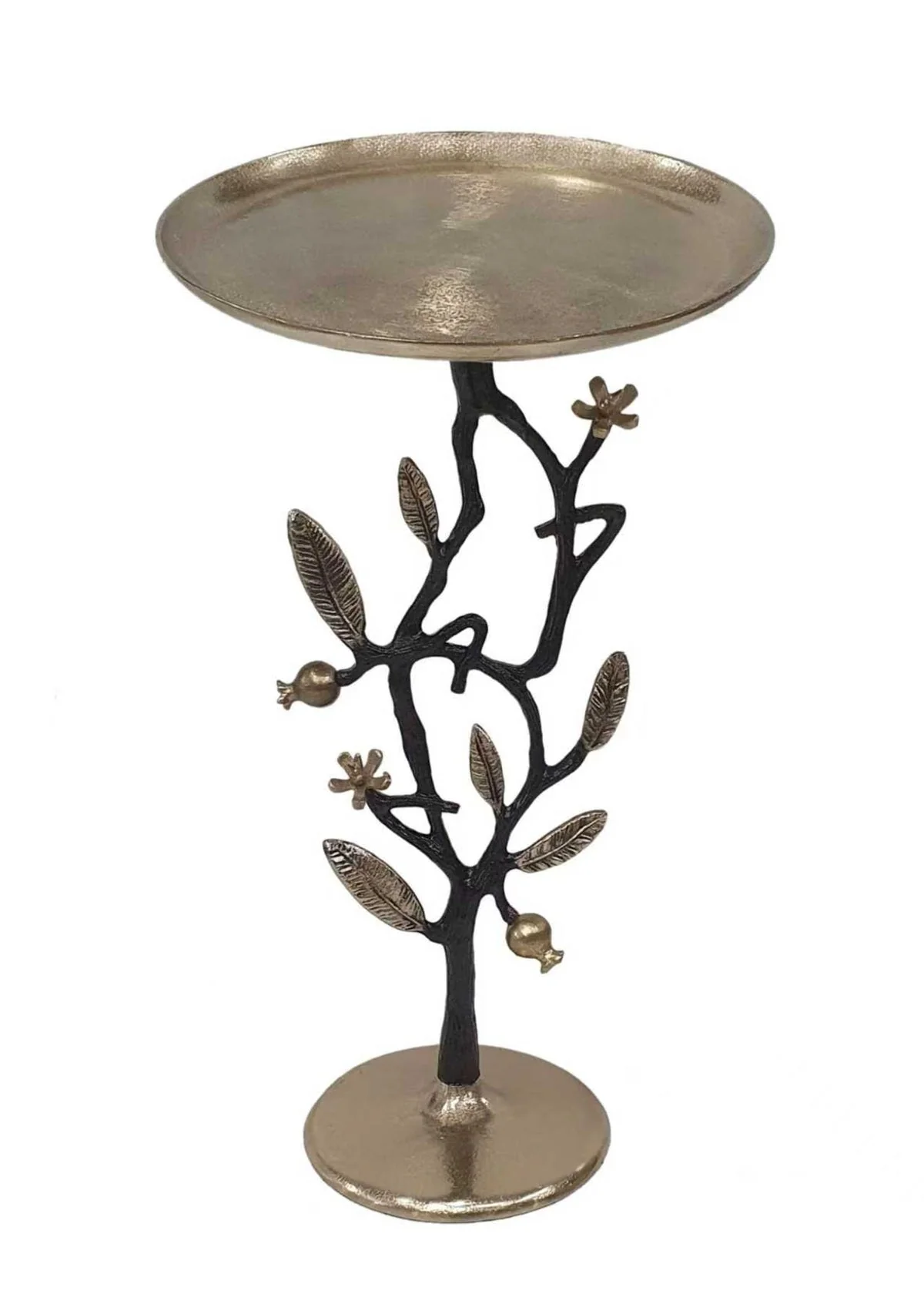 13.8x13.8x24 Black and Gold Aluminum Side Table with Pomegranate Design - Image 3