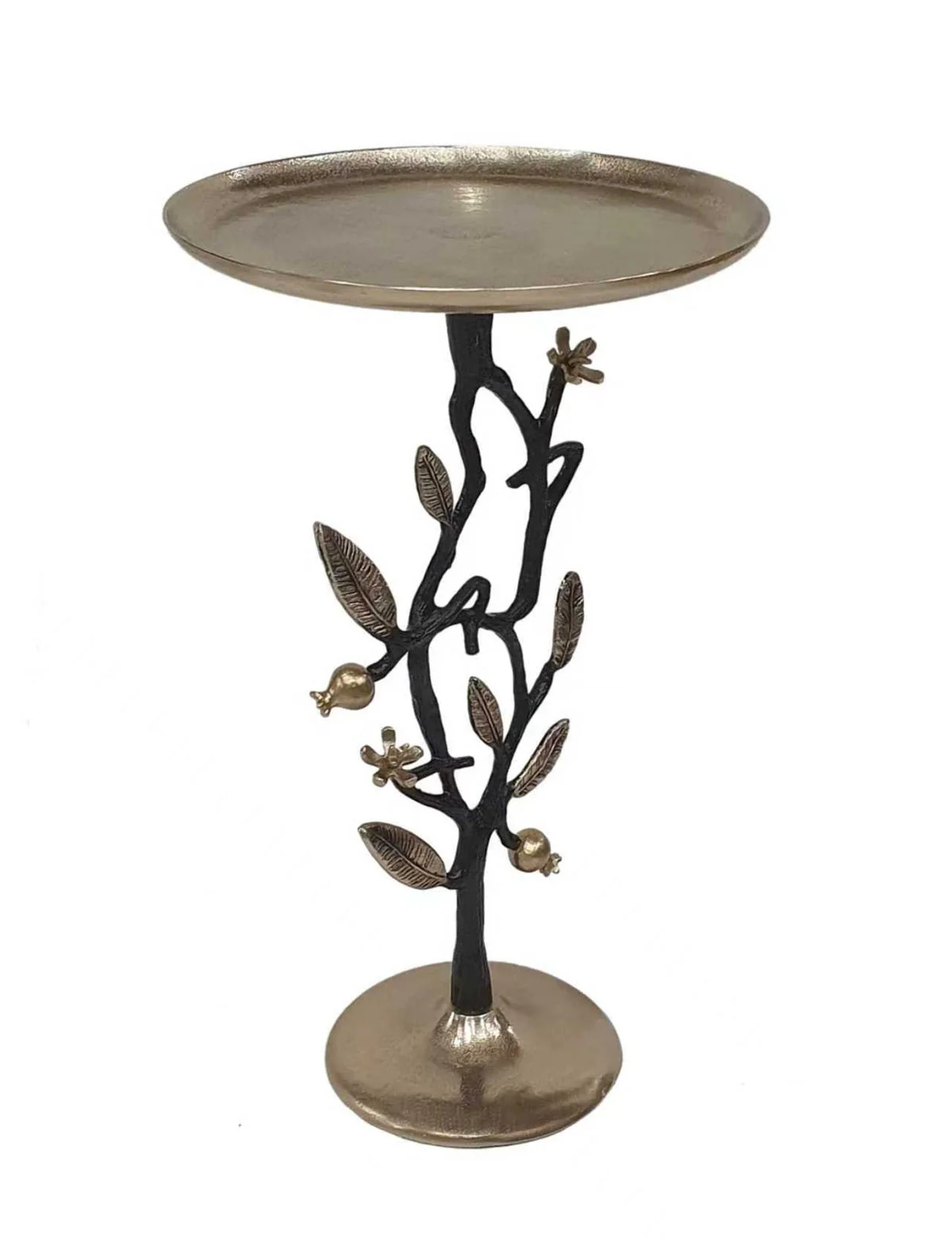 13.8x13.8x24 Black and Gold Aluminum Side Table with Pomegranate Design - Image 5