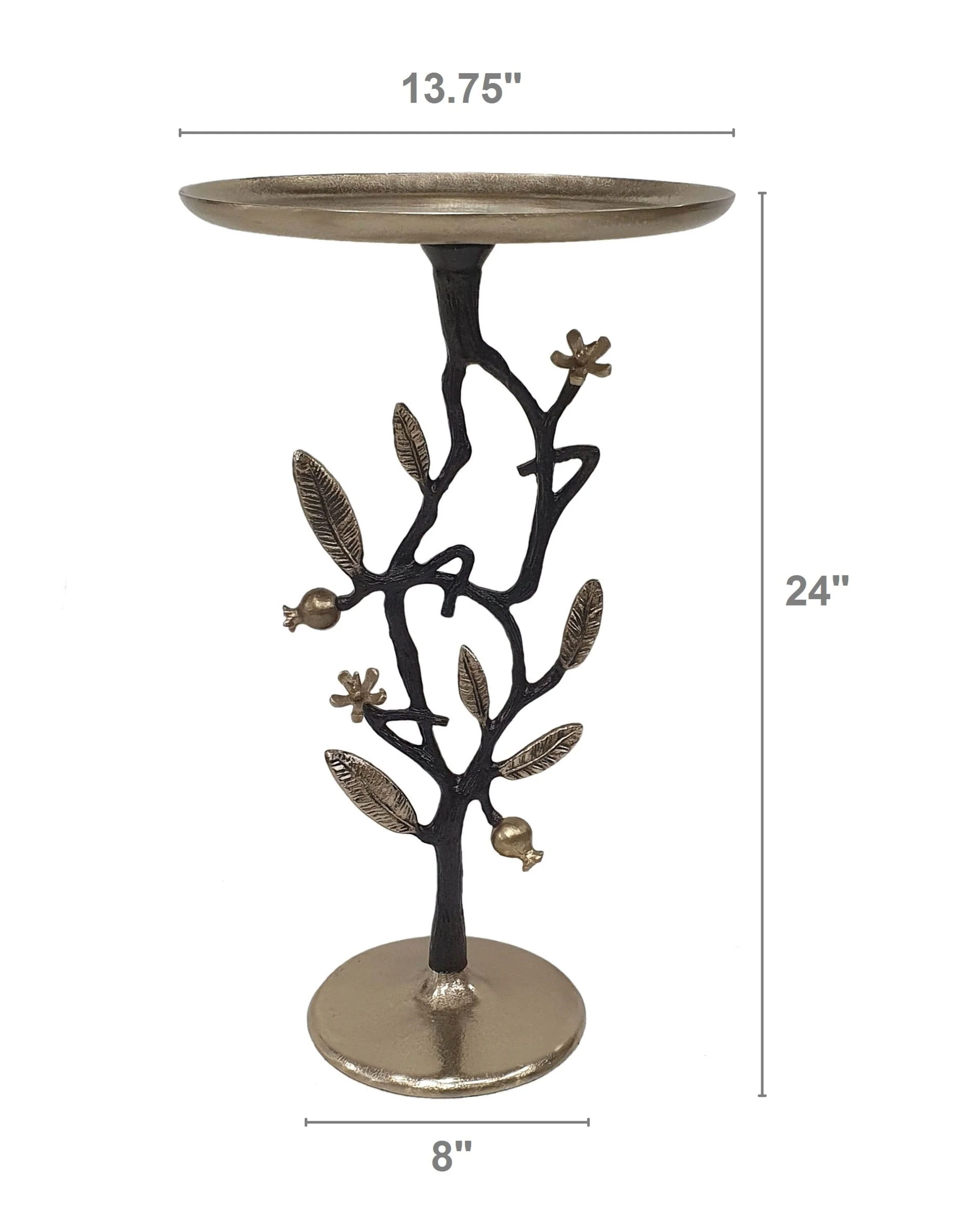 13.8x13.8x24 Black and Gold Aluminum Side Table with Pomegranate Design - Image 6