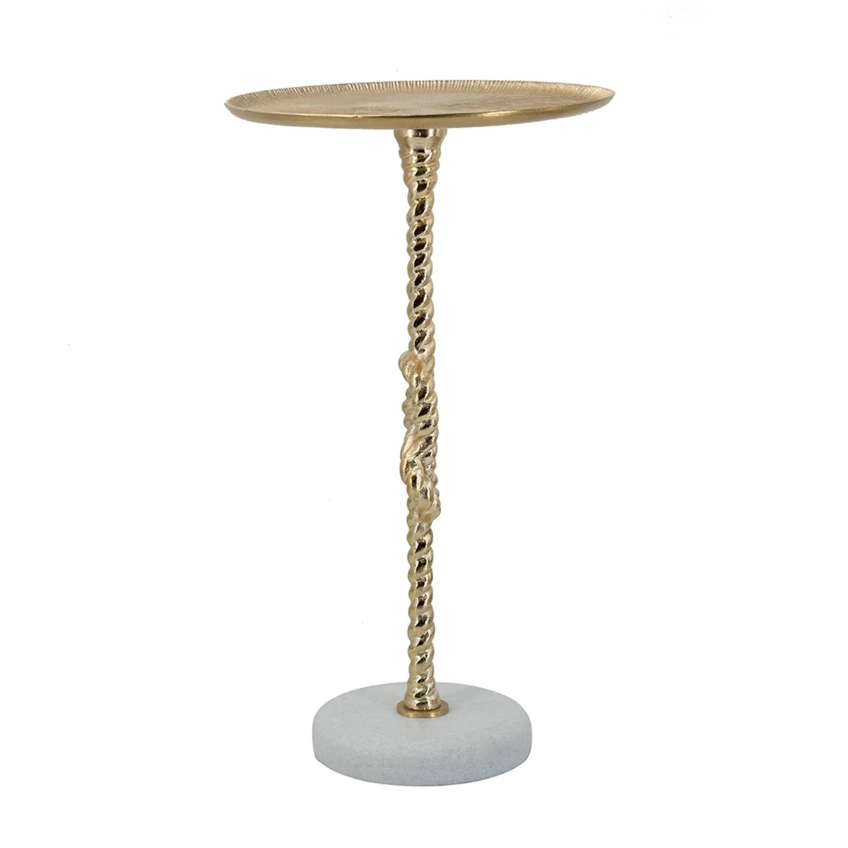 13.8x13.8x24 Gold Side Table with Rope Knot Design and White Marble Base - Image 4