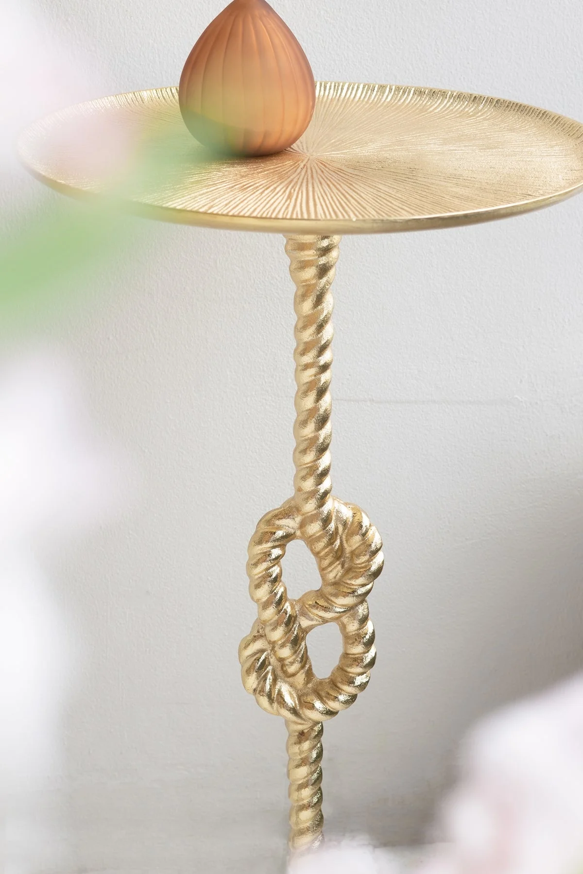 13.8x13.8x24 Gold Side Table with Rope Knot Design and White Marble Base - Image 7