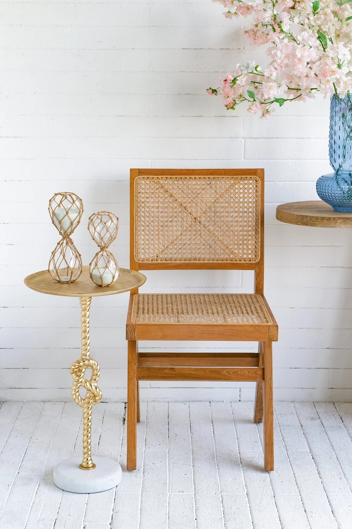 13.8x13.8x24 Gold Side Table with Rope Knot Design and White Marble Base - Image 8