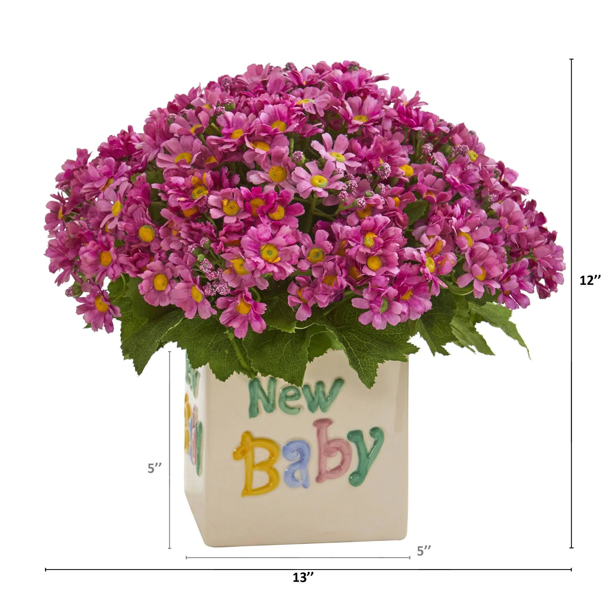 13” Daisy Artificial Arrangement in “New Baby” Vase - Image 2