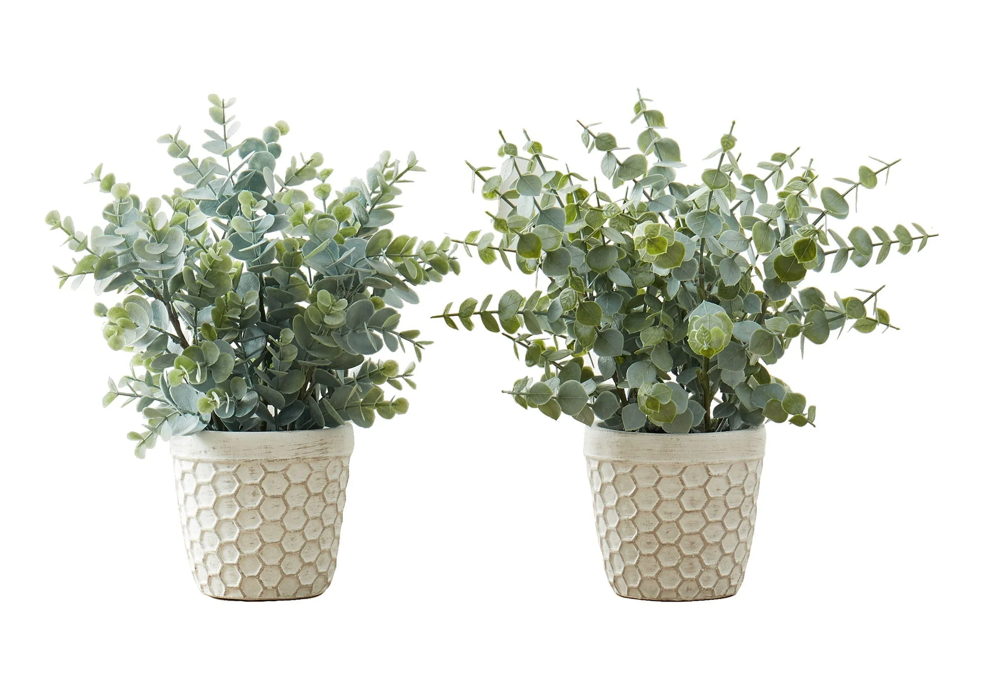 13" Tall, Artificial Plant, Eucalyptus Grass, Indoor, Faux, Fake, Table, Greenery, Potted, Decorative (Set of 2) - Green / White - Image 2