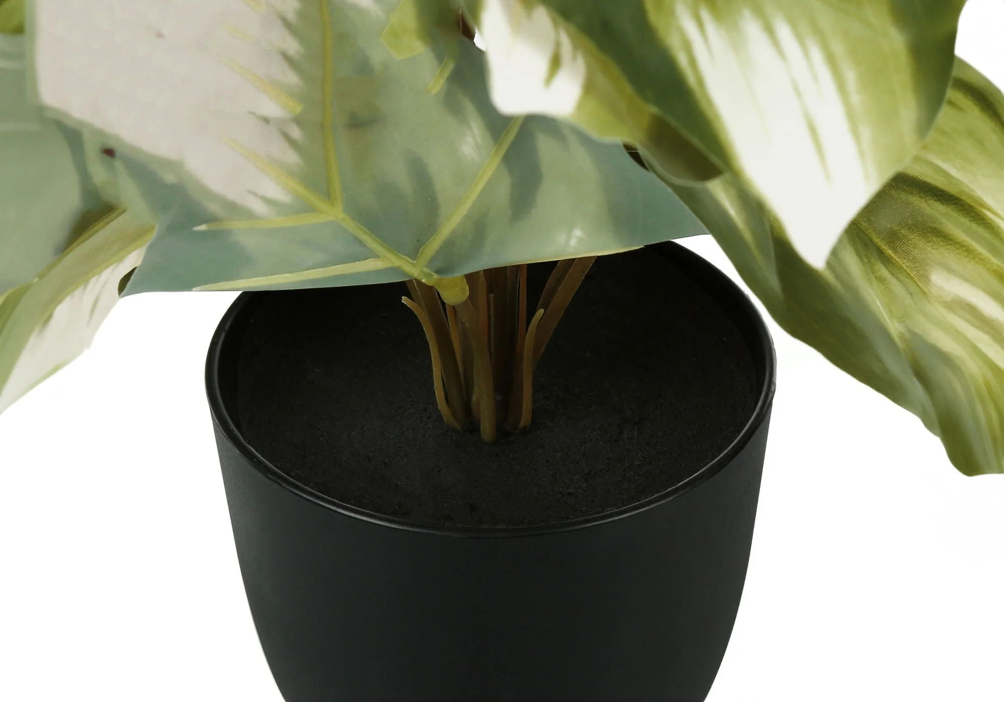 13" Tall, Artificial Plant, Monstera Calthea, Indoor, Faux, Fake, Table, Greenery, Potted, Decorative (Set of 2) - Green / Black - Image 3