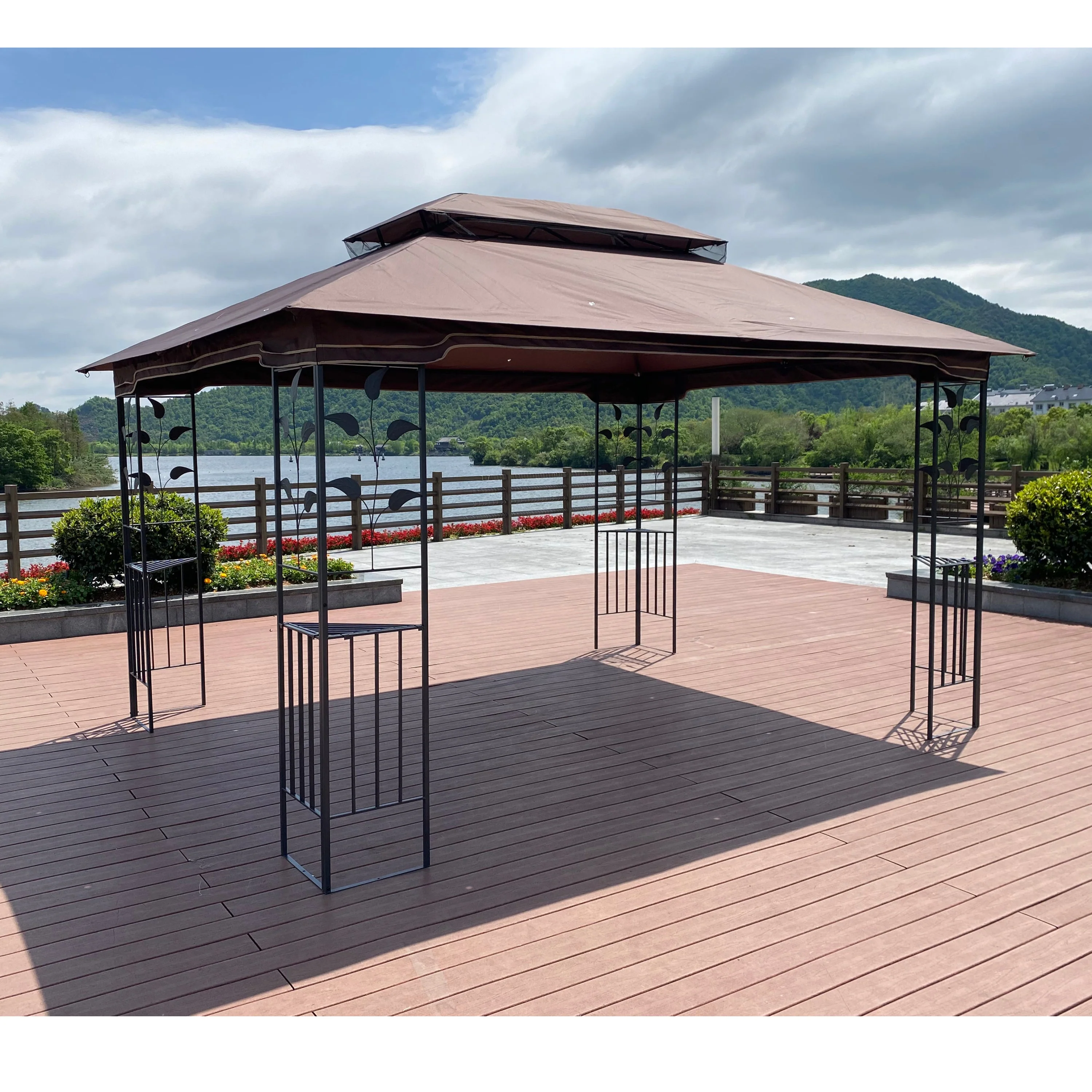 13 x 10 ft Patio Gazebo Tent with Ventilated Double Roof and Mosquito Net - Image 11