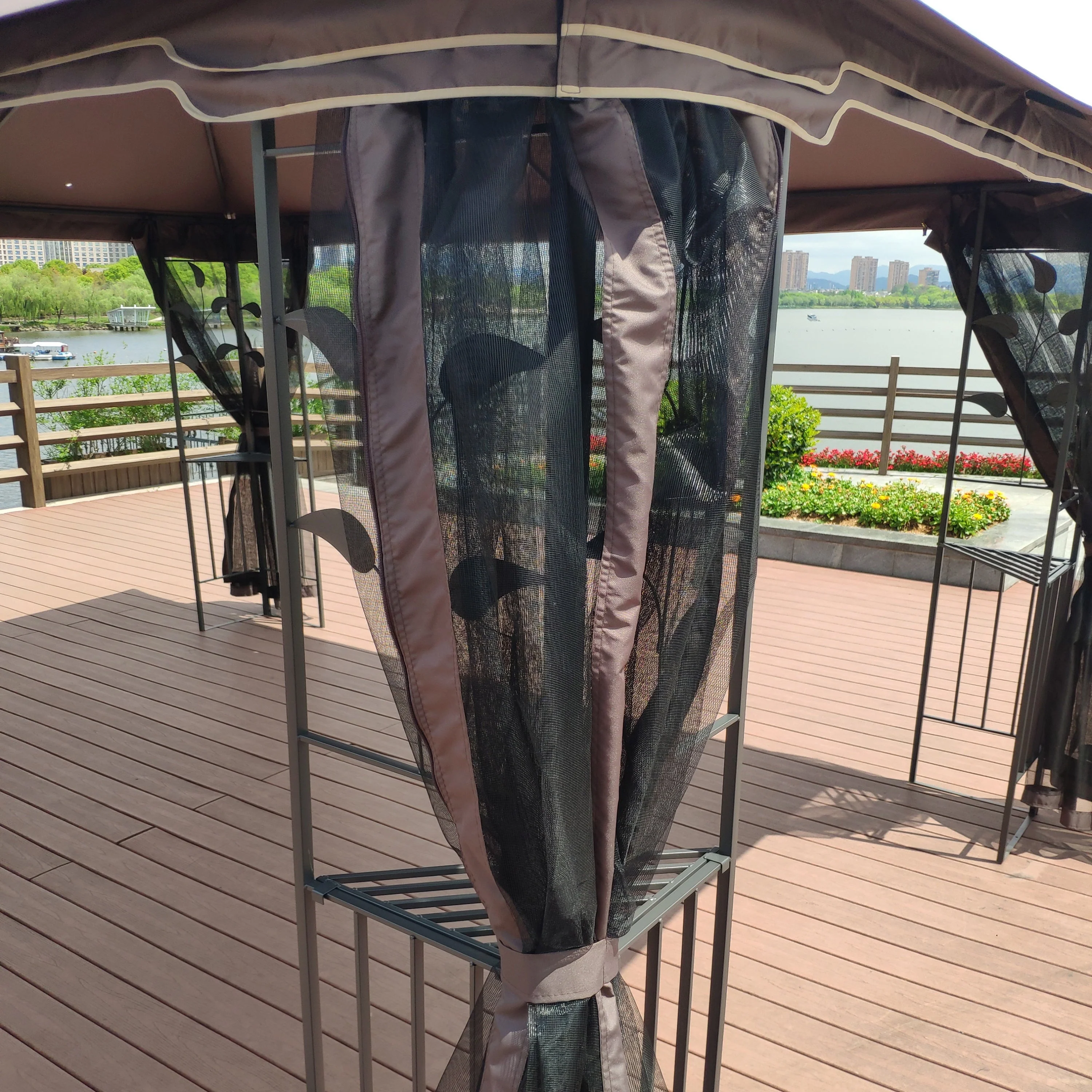 13 x 10 ft Patio Gazebo Tent with Ventilated Double Roof and Mosquito Net - Image 12