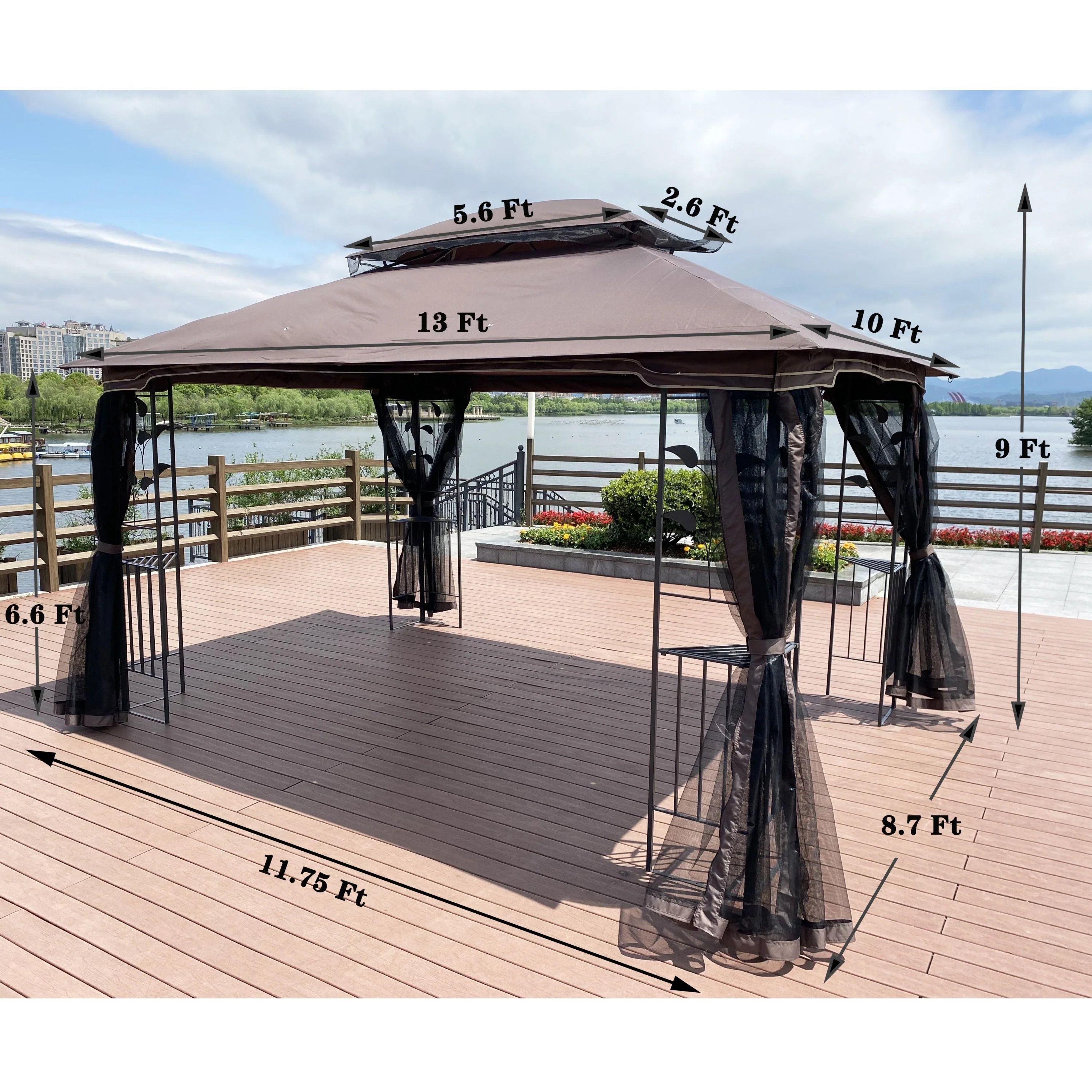 13 x 10 ft Patio Gazebo Tent with Ventilated Double Roof and Mosquito Net - Image 3