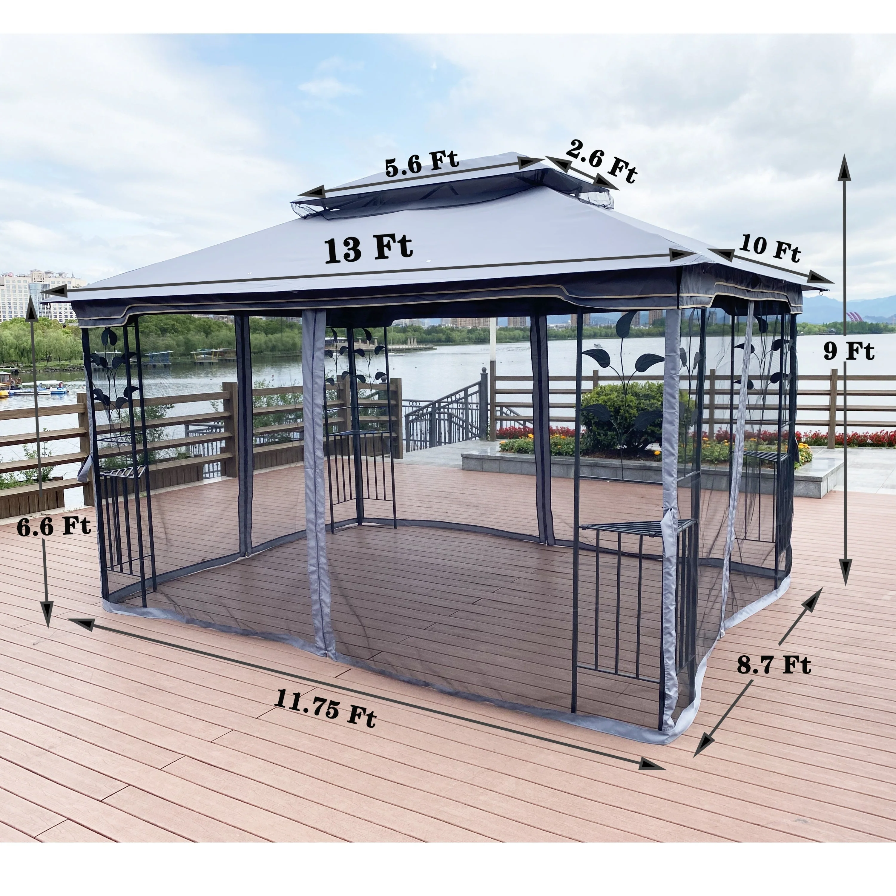 13 x 10 ft Patio Gazebo Tent with Ventilated Double Roof and Mosquito Net - Image 3