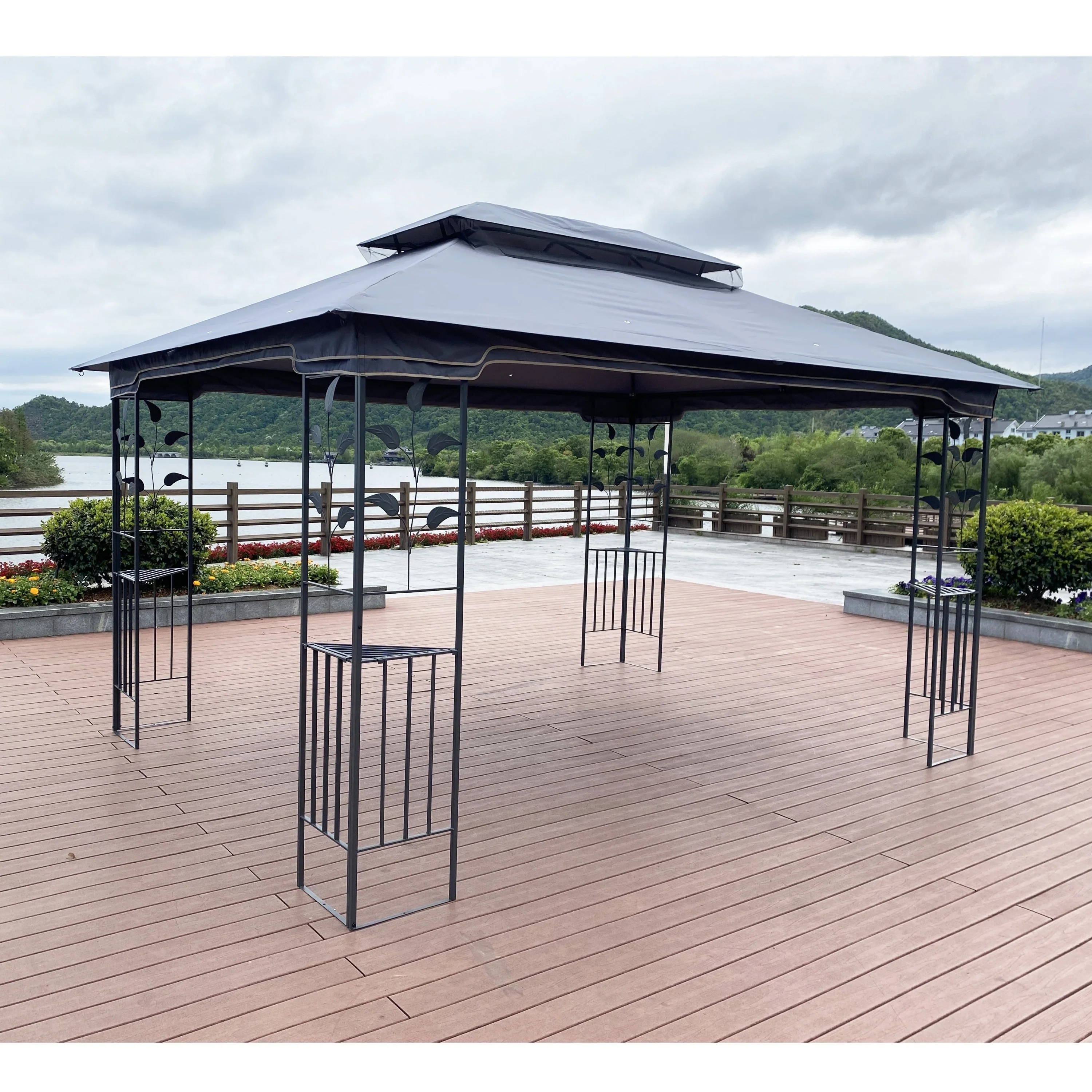 13 x 10 ft Patio Gazebo Tent with Ventilated Double Roof and Mosquito Net - Image 7