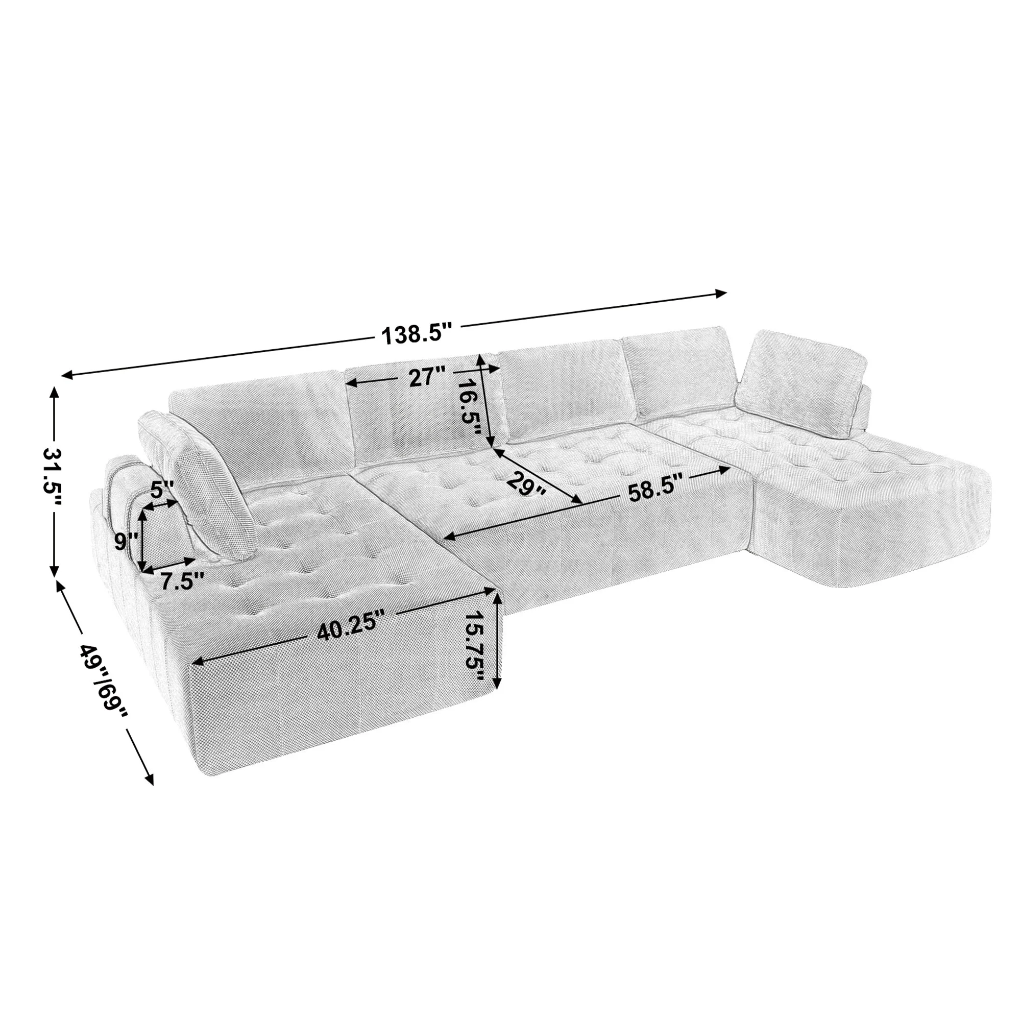 138.5" Modular Combination U-Shaped Sofa in Green - Image 17