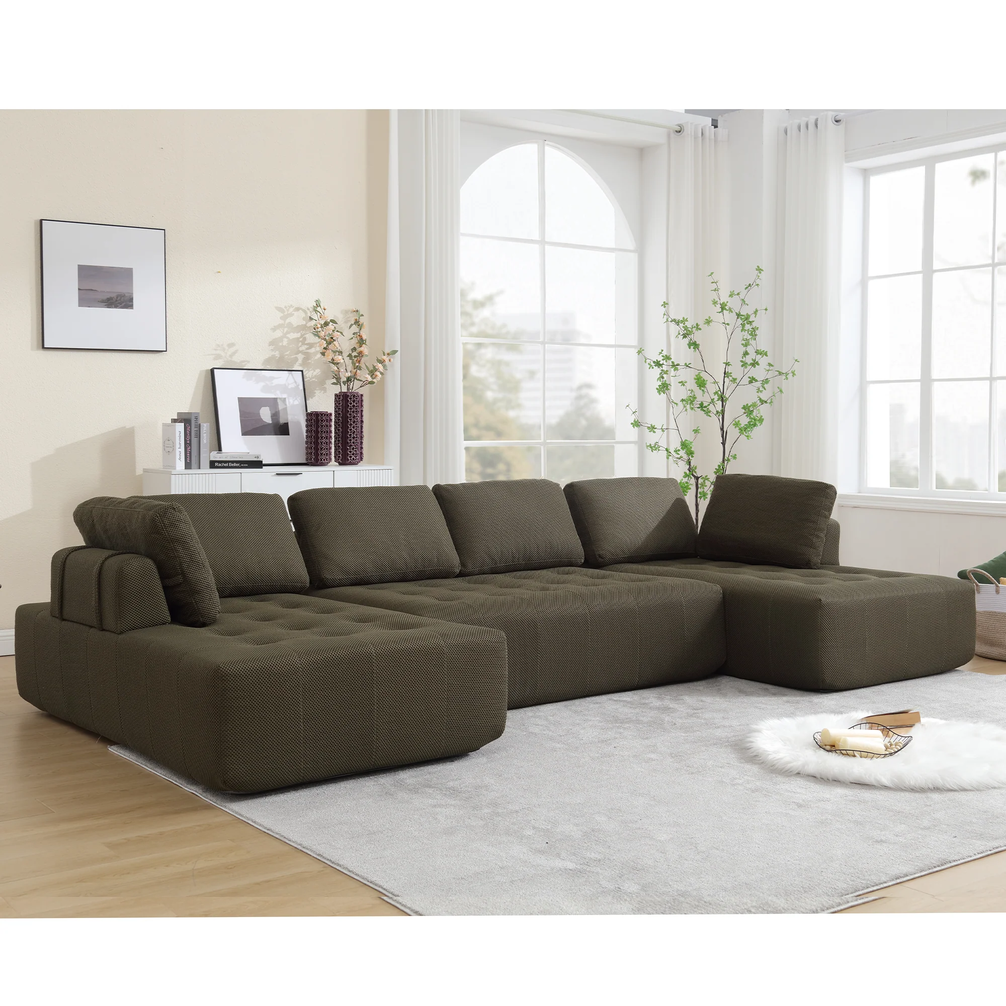 138.5" Modular Combination U-Shaped Sofa in Green - Image 2