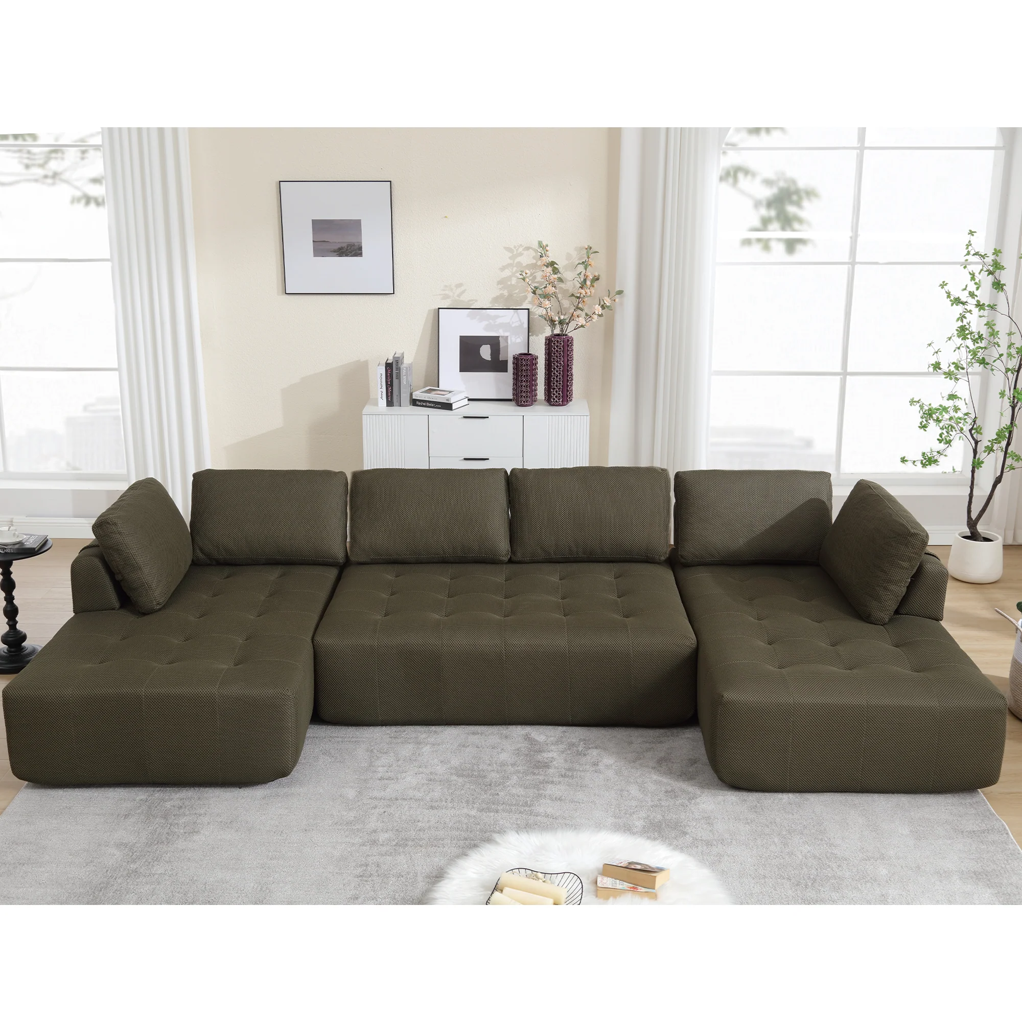 138.5" Modular Combination U-Shaped Sofa in Green - Image 3