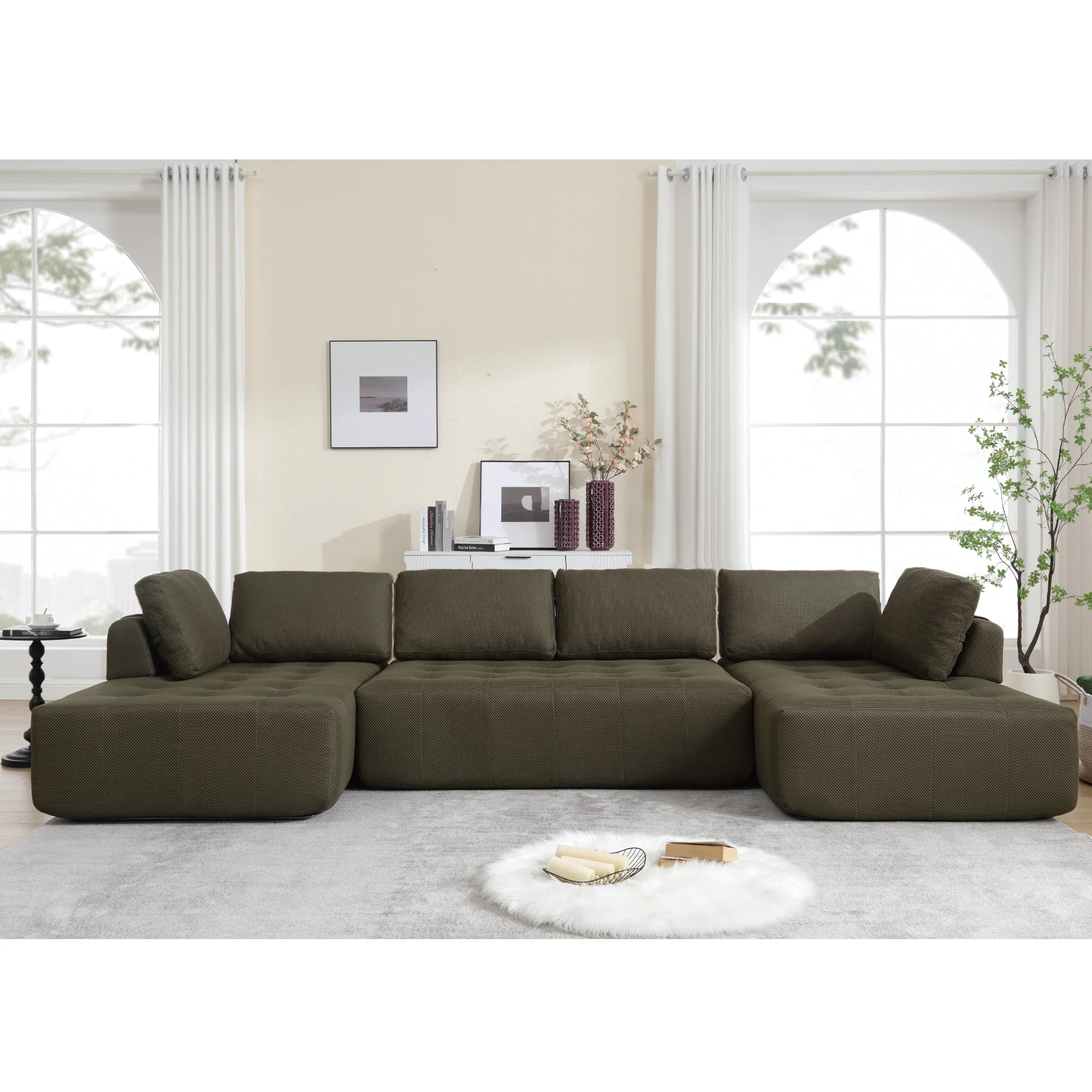 138.5" Modular Combination U-Shaped Sofa in Green - Image 4