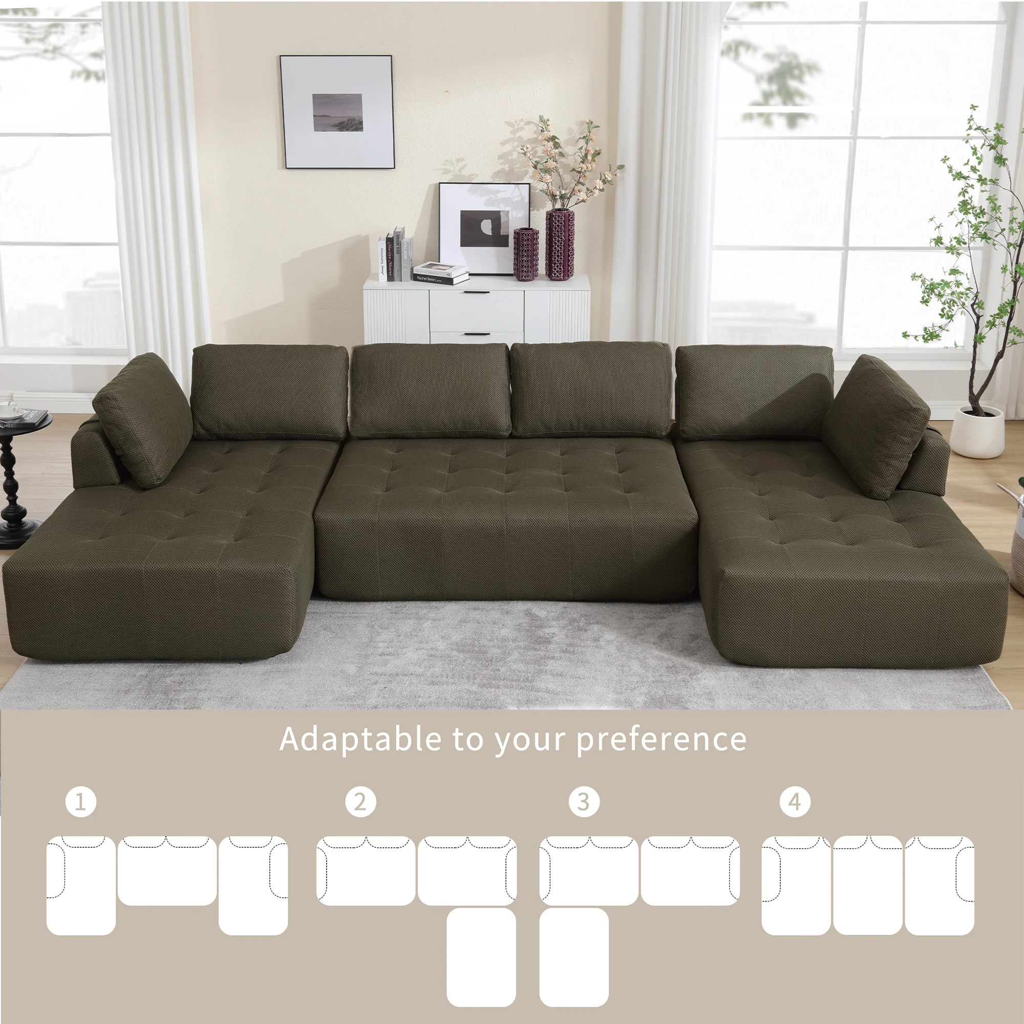 138.5" Modular Combination U-Shaped Sofa in Green - Image 5