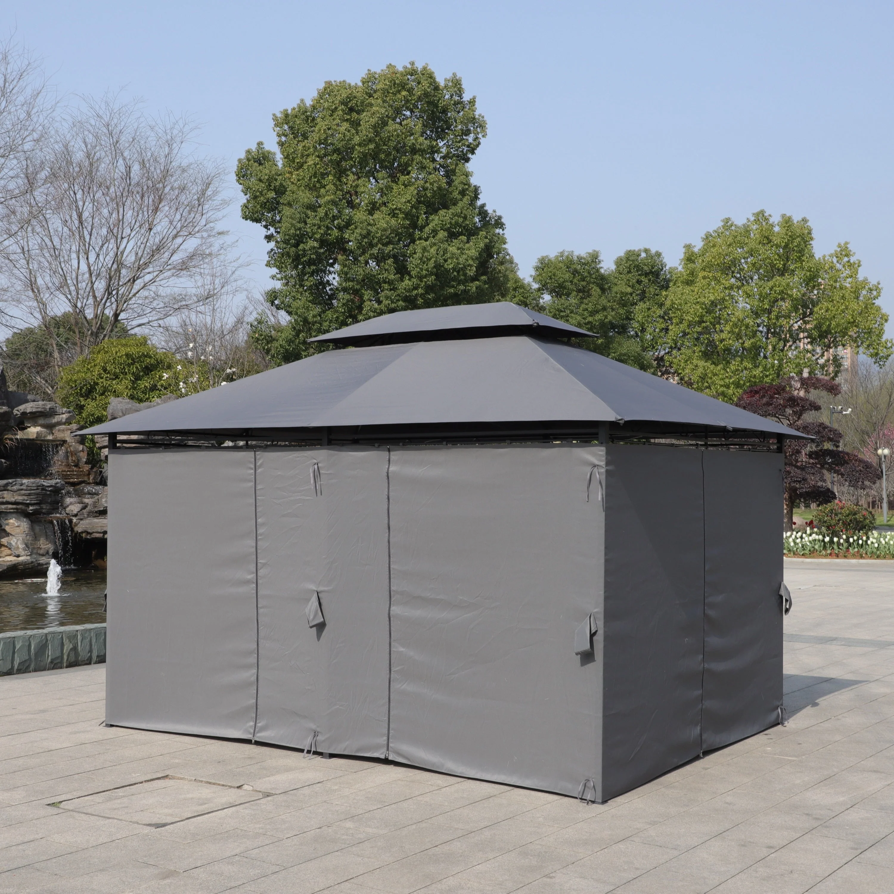 13x10 ft Outdoor Patio Gazebo Canopy Tent with Ventilated Double Roof and Side Wall - Image 10