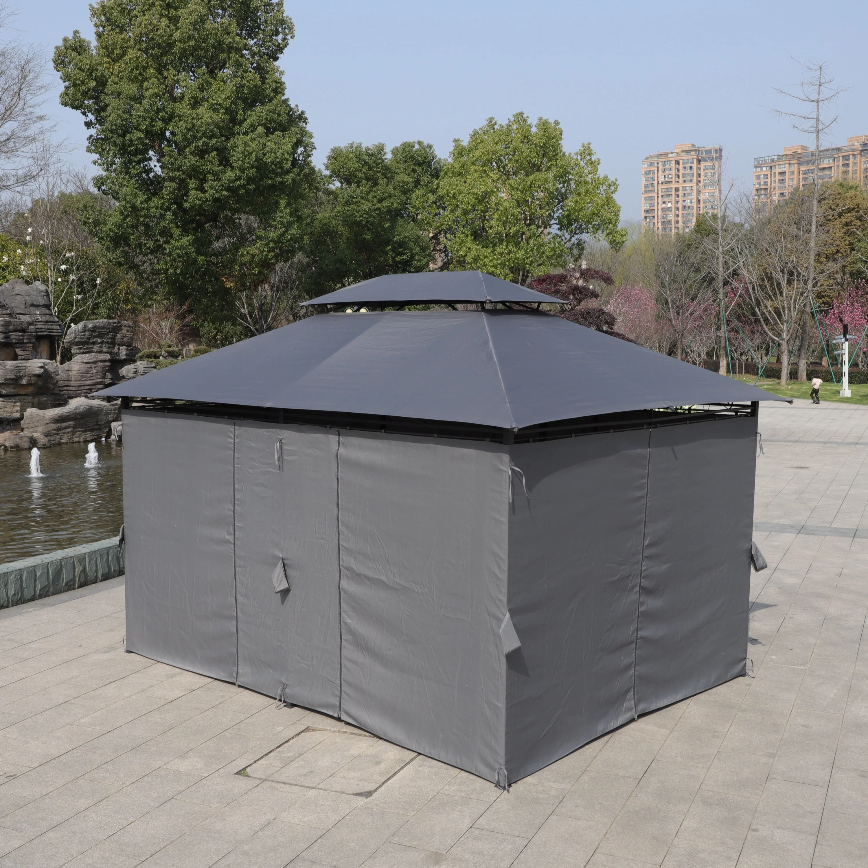 13x10 ft Outdoor Patio Gazebo Canopy Tent with Ventilated Double Roof and Side Wall - Image 11
