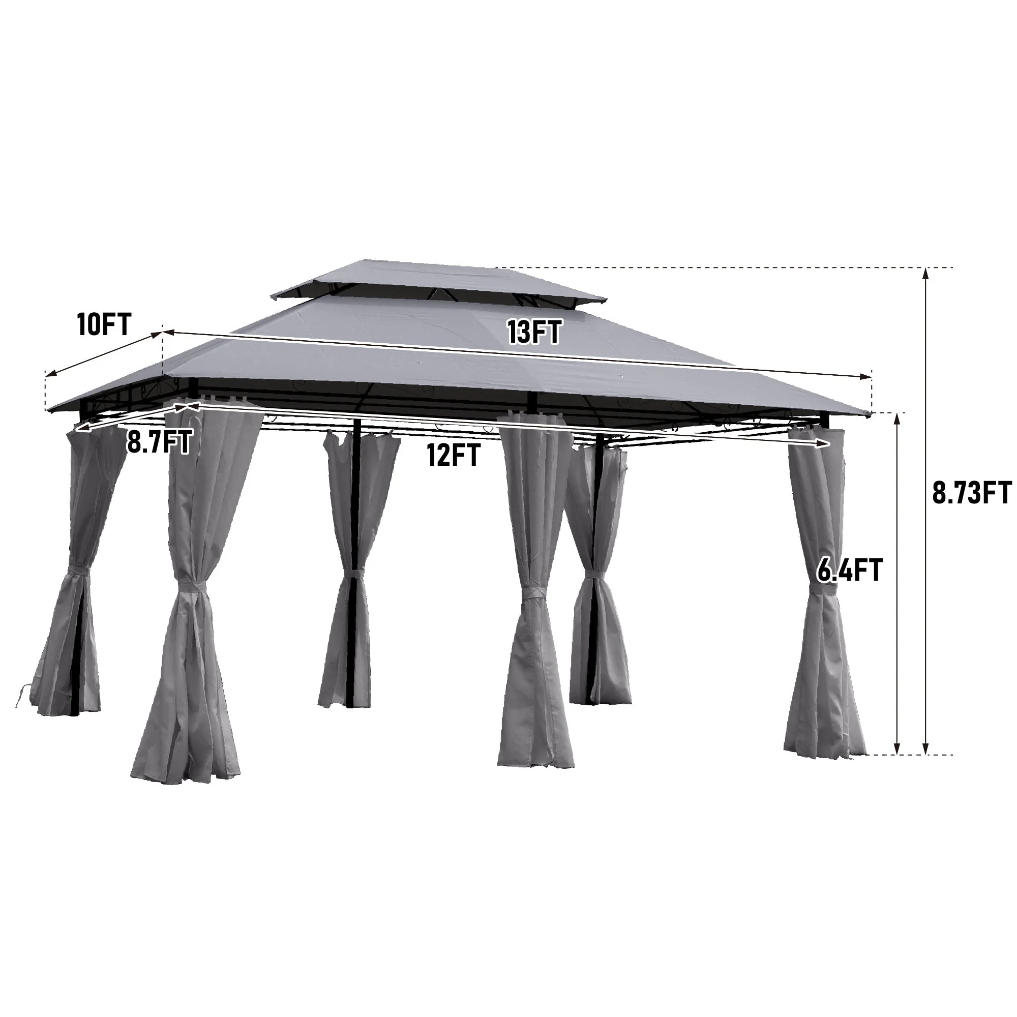13x10 ft Outdoor Patio Gazebo Canopy Tent with Ventilated Double Roof and Side Wall - Image 3