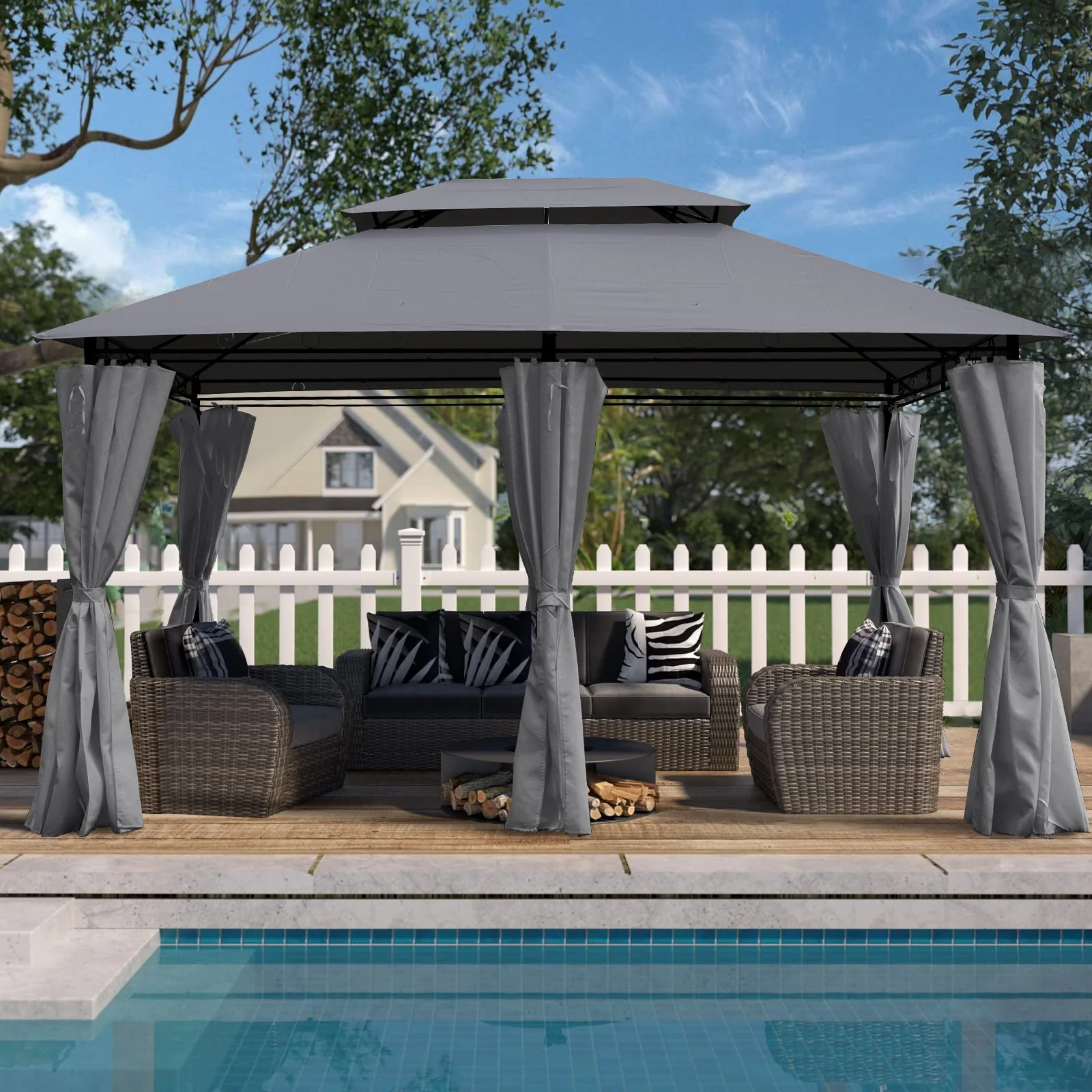 13x10 ft Outdoor Patio Gazebo Canopy Tent with Ventilated Double Roof and Side Wall - Image 4