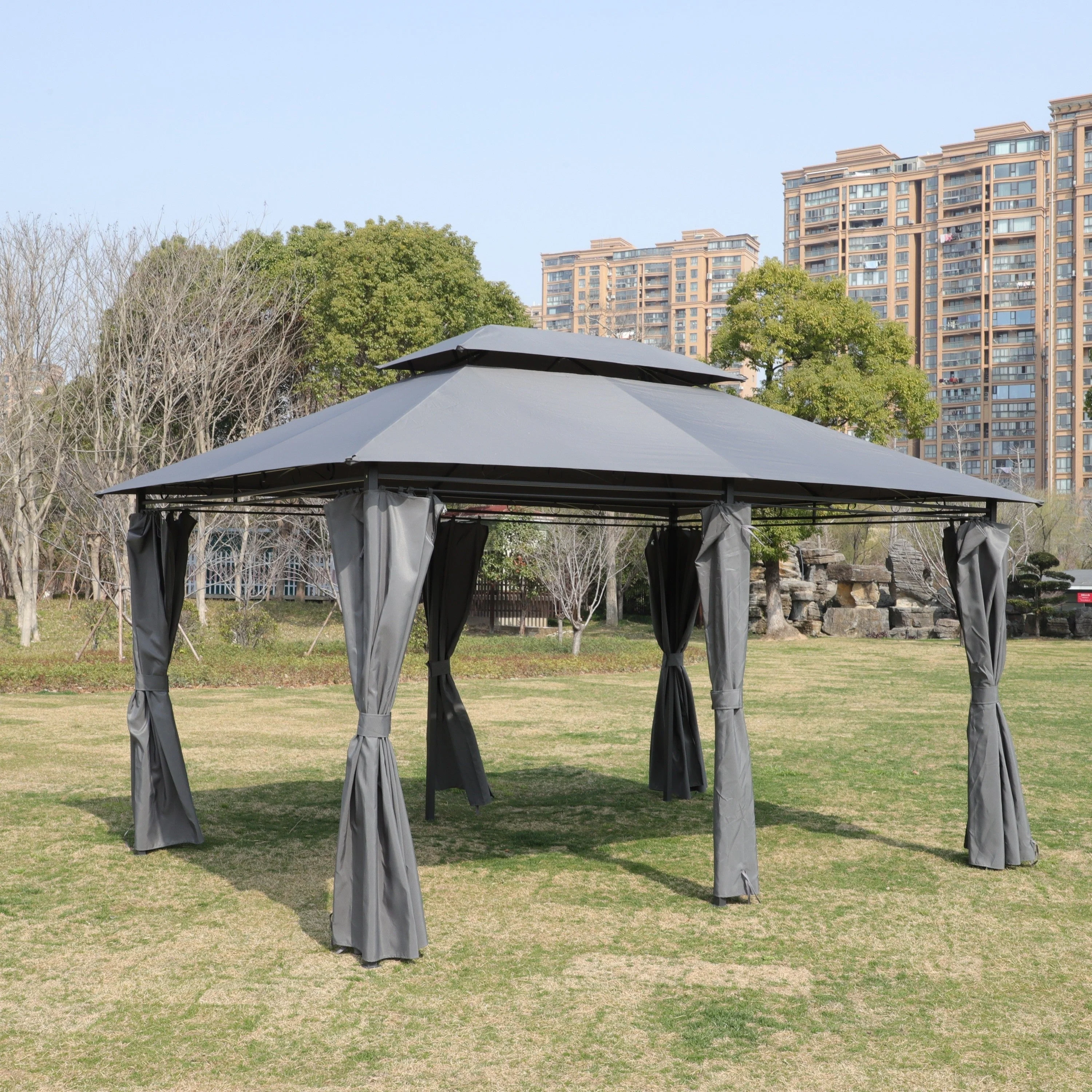 13x10 ft Outdoor Patio Gazebo Canopy Tent with Ventilated Double Roof and Side Wall - Image 5