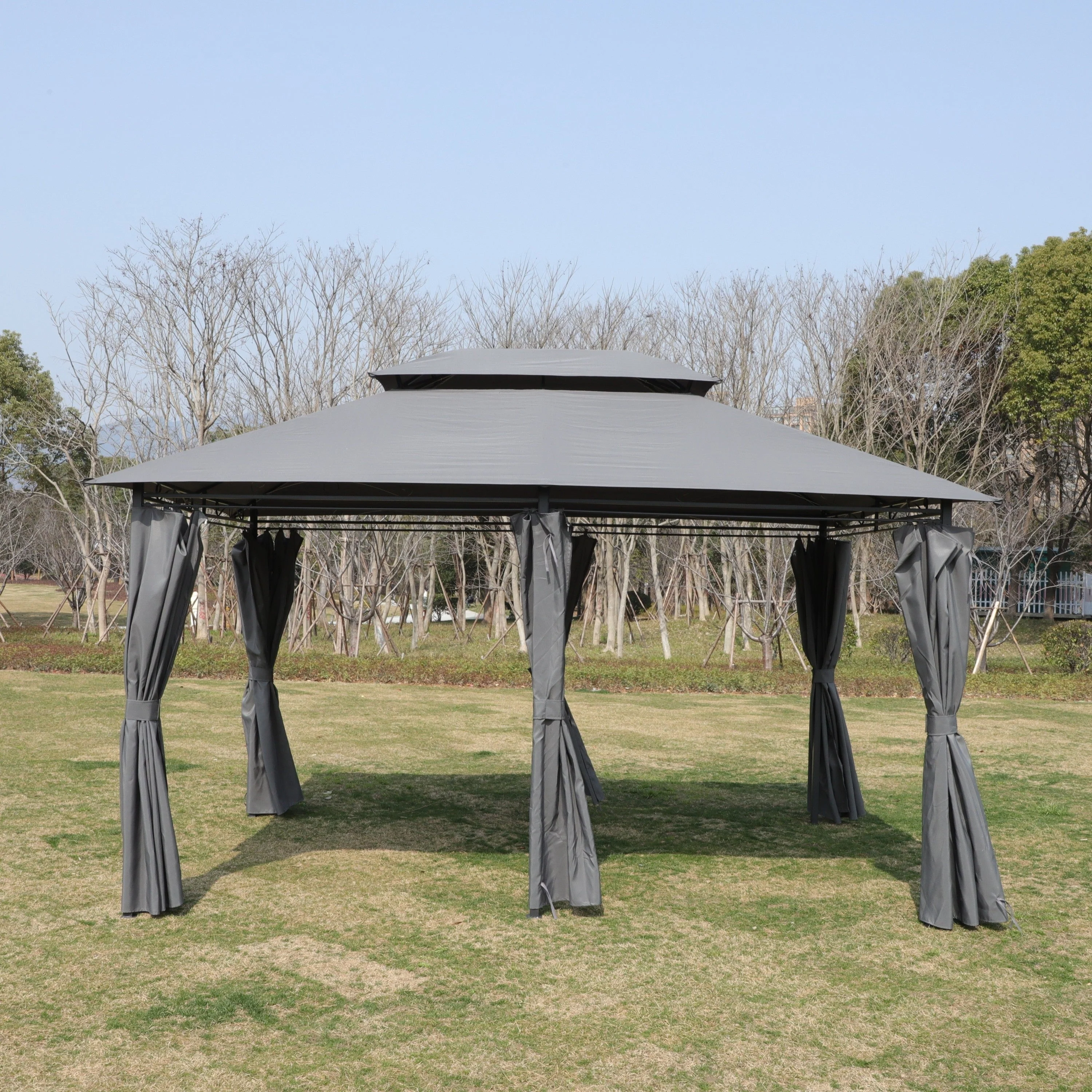 13x10 ft Outdoor Patio Gazebo Canopy Tent with Ventilated Double Roof and Side Wall - Image 6