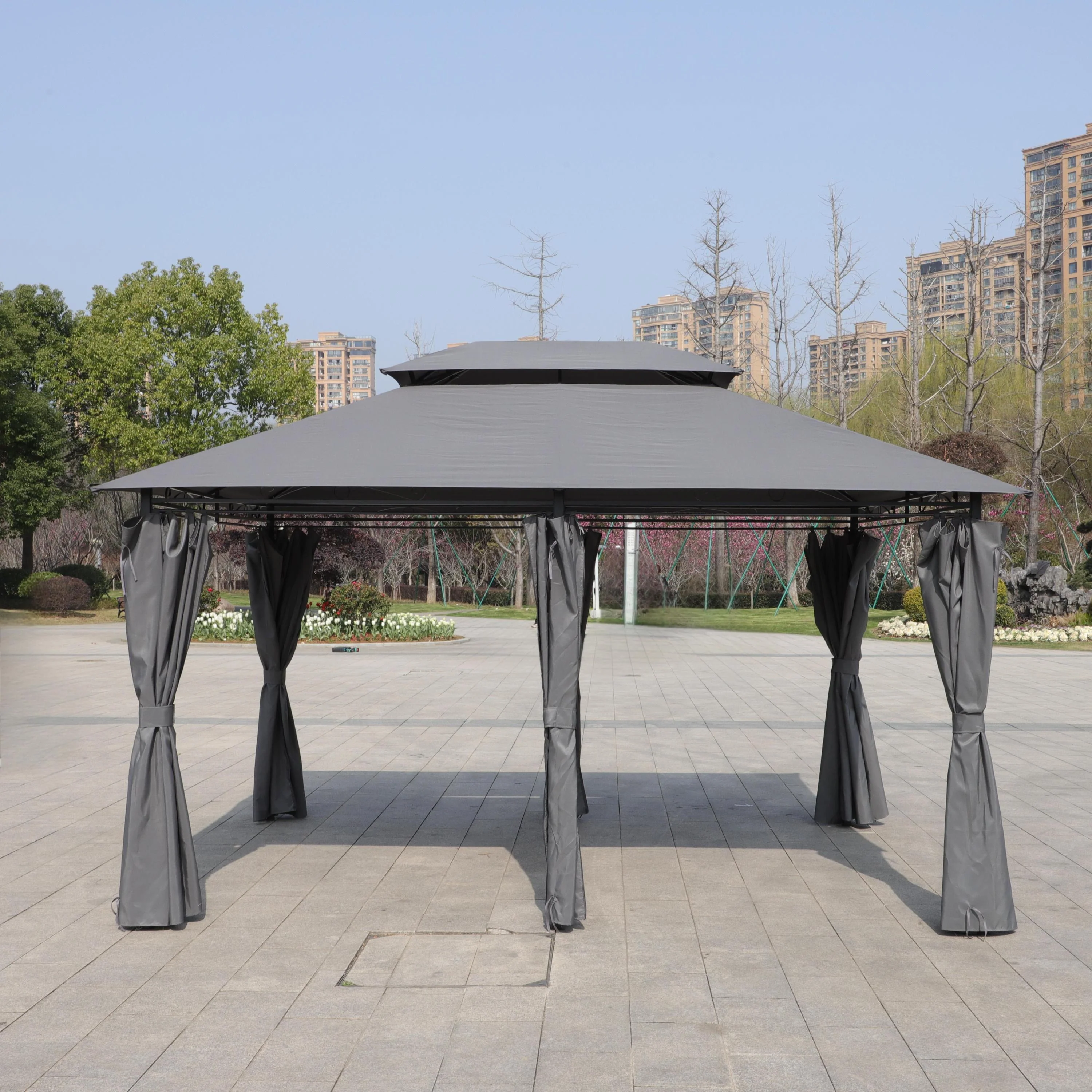 13x10 ft Outdoor Patio Gazebo Canopy Tent with Ventilated Double Roof and Side Wall - Image 7