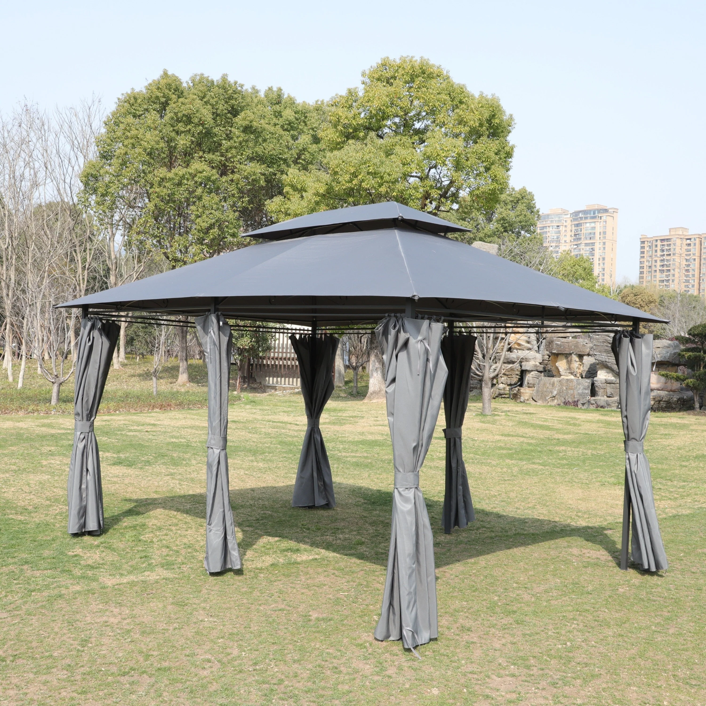 13x10 ft Outdoor Patio Gazebo Canopy Tent with Ventilated Double Roof and Side Wall - Image 8