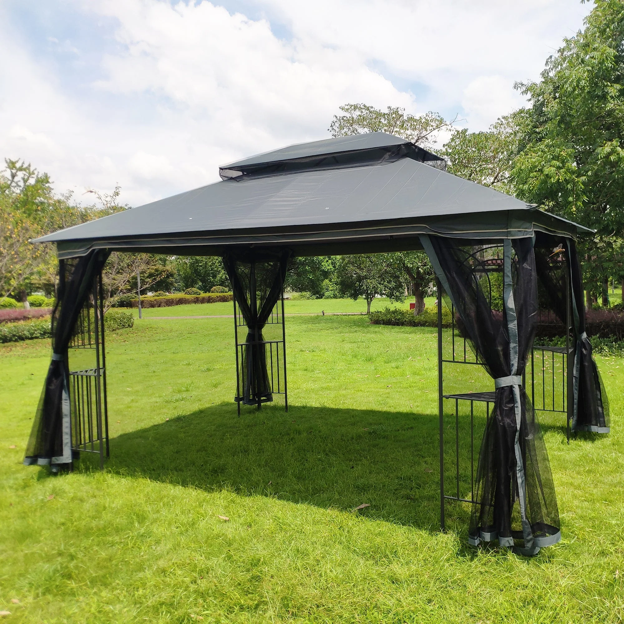 13x10 Outdoor Patio Gazebo Canopy Tent with Ventilated Double Roof and Mosquito Net - Image 13