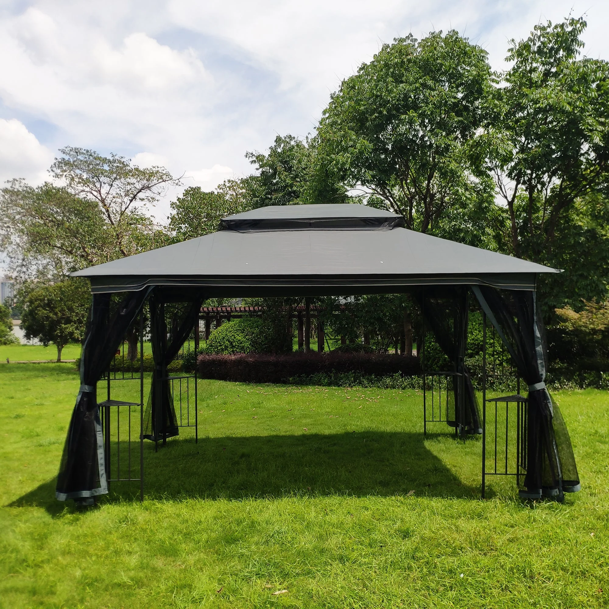 13x10 Outdoor Patio Gazebo Canopy Tent with Ventilated Double Roof and Mosquito Net - Image 15