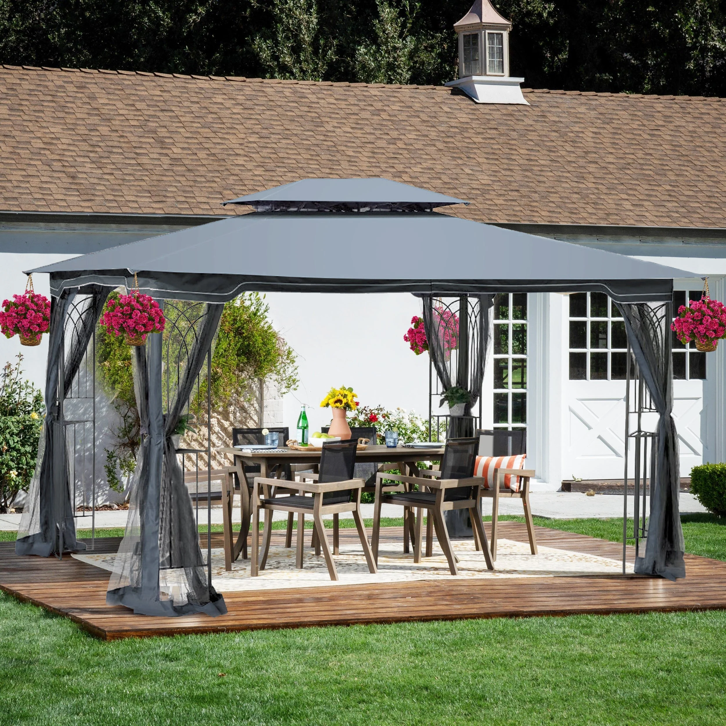 13x10 Outdoor Patio Gazebo Canopy Tent with Ventilated Double Roof and Mosquito Net - Image 16