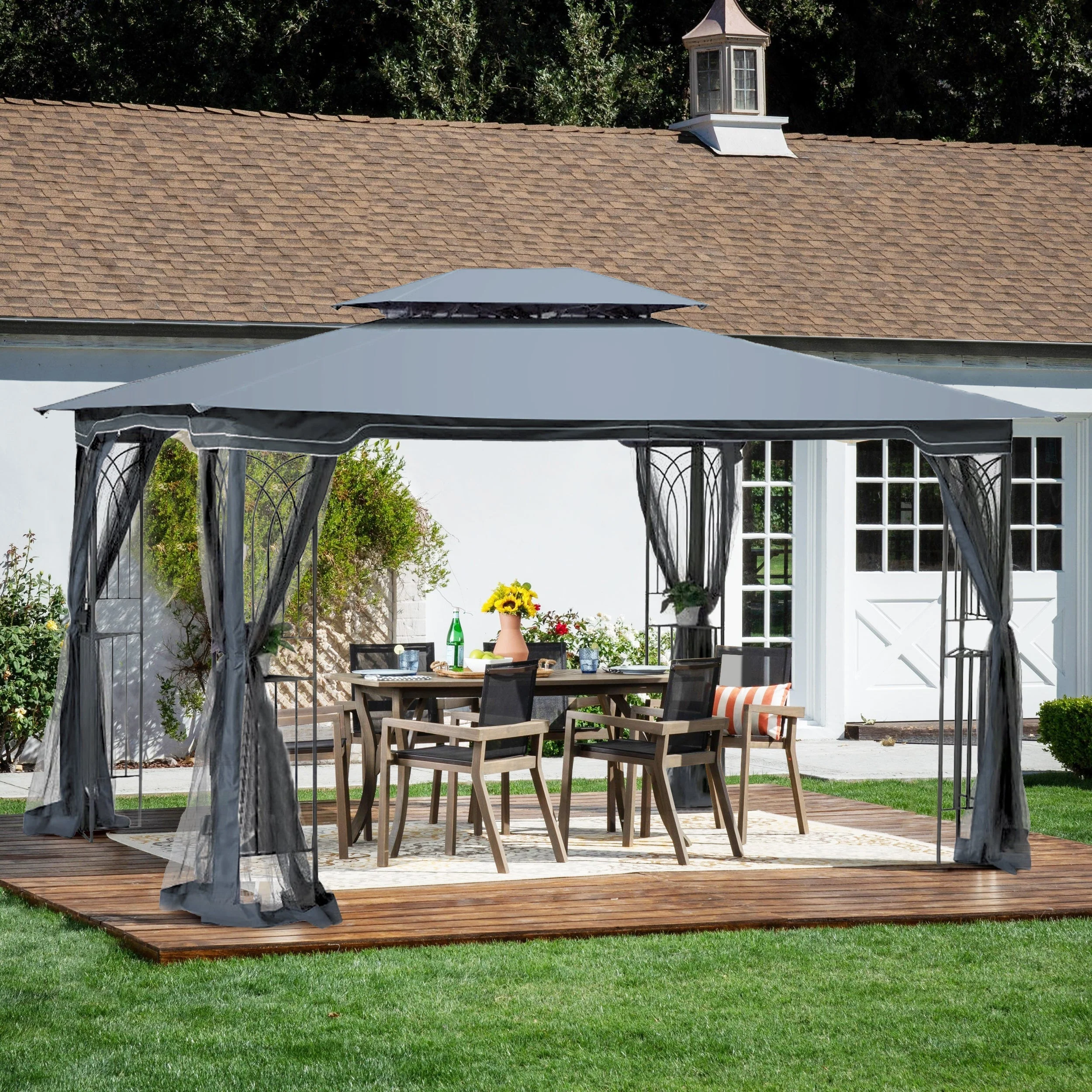 13x10 Outdoor Patio Gazebo Canopy Tent with Ventilated Double Roof and Mosquito Net - Image 2