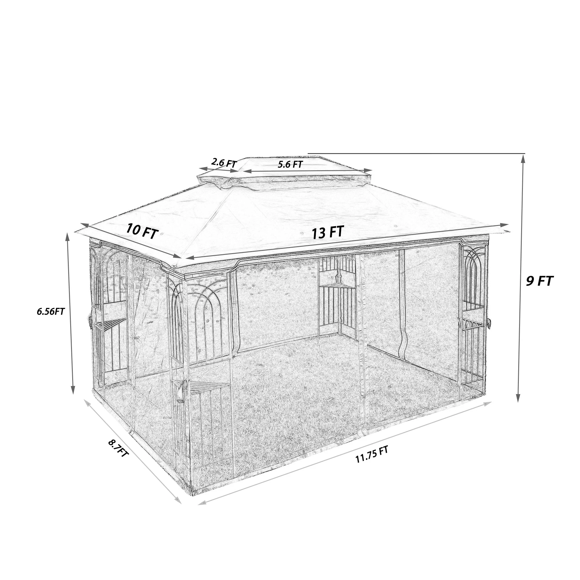 13x10 Outdoor Patio Gazebo Canopy Tent with Ventilated Double Roof and Mosquito Net - Image 3