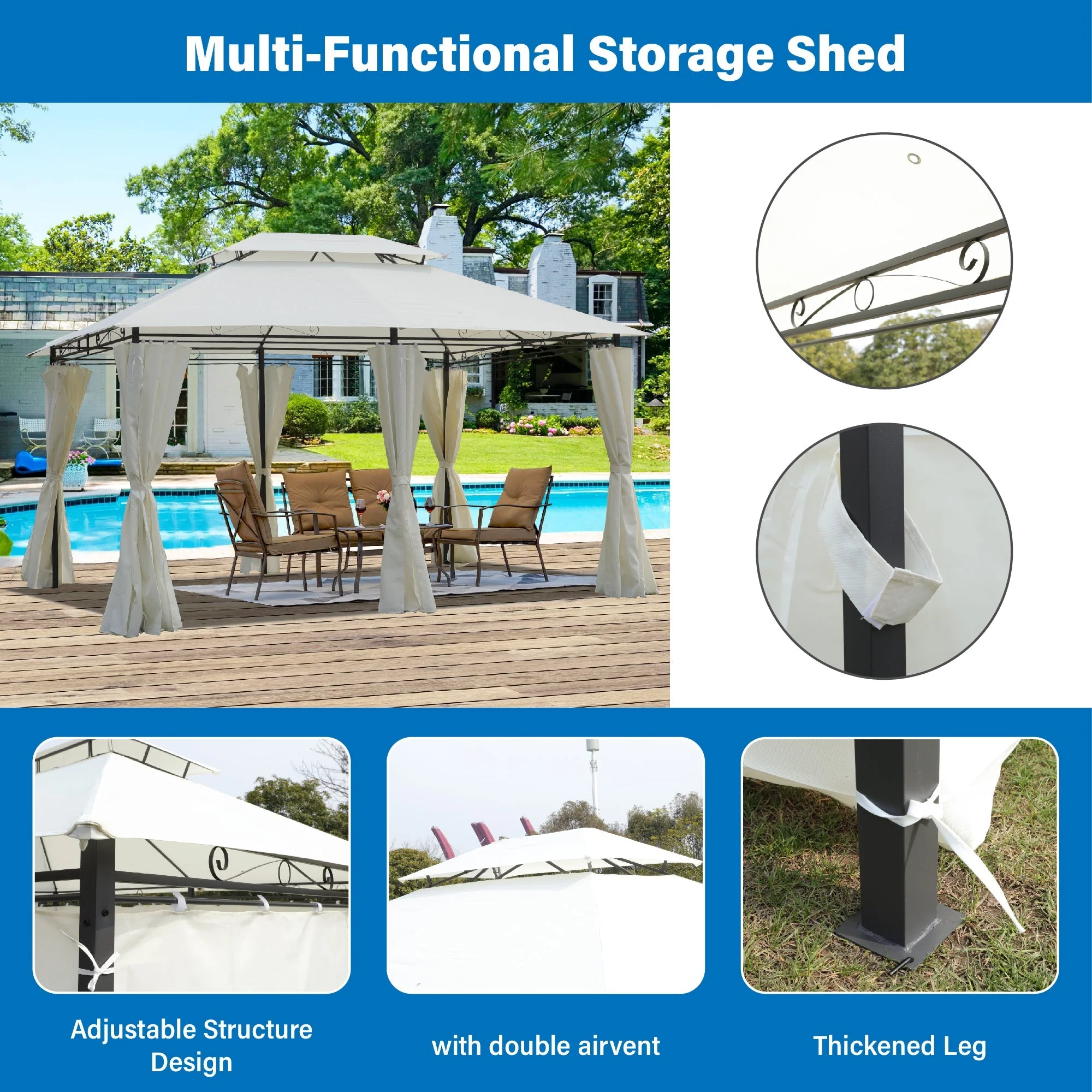 13x10 Outdoor Patio Gazebo Tent with Ventilated Double Roof and Sidewalls - Image 17