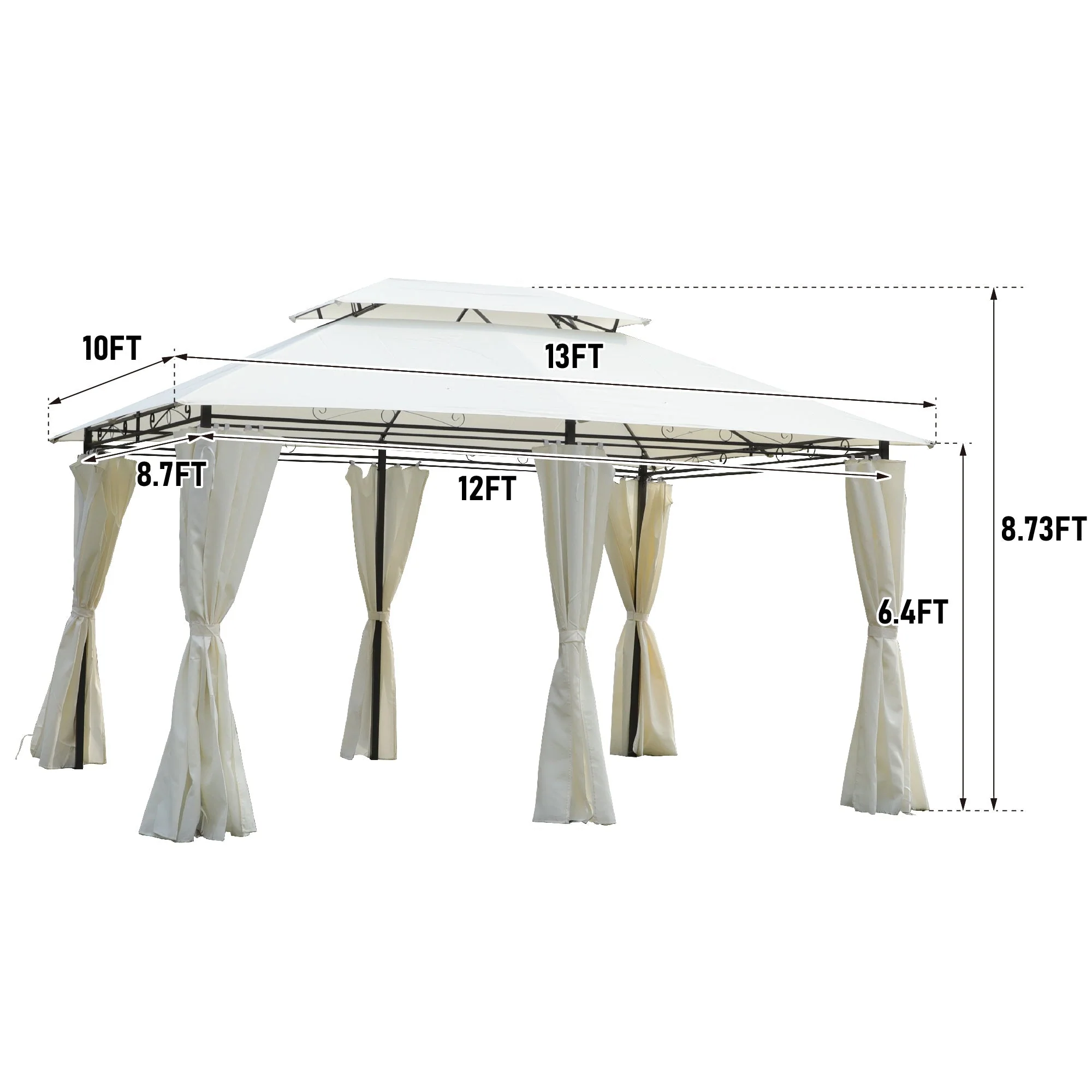 13x10 Outdoor Patio Gazebo Tent with Ventilated Double Roof and Sidewalls - Image 3