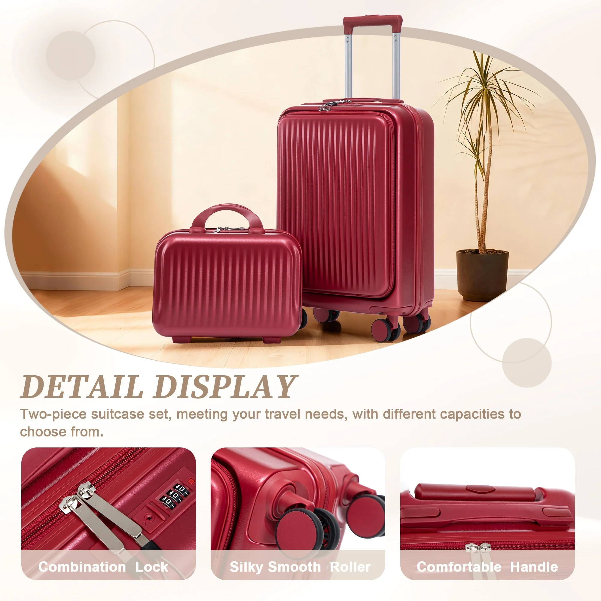 14'/20' 2 pcs ABS Spinner Wheel Luggage Set with Combination Lock and Front Opening Design - Image 10