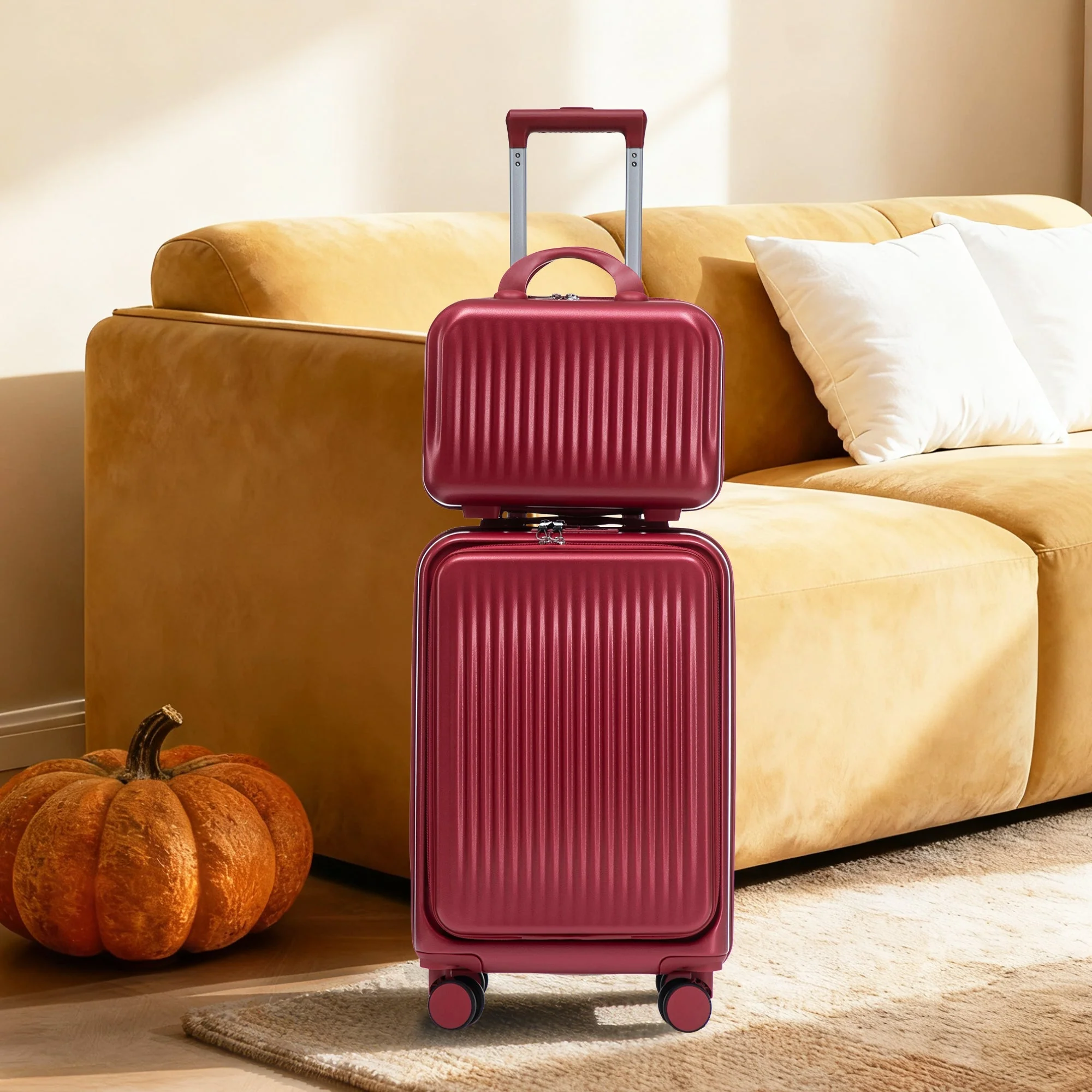 14'/20' 2 pcs ABS Spinner Wheel Luggage Set with Combination Lock and Front Opening Design - Image 12
