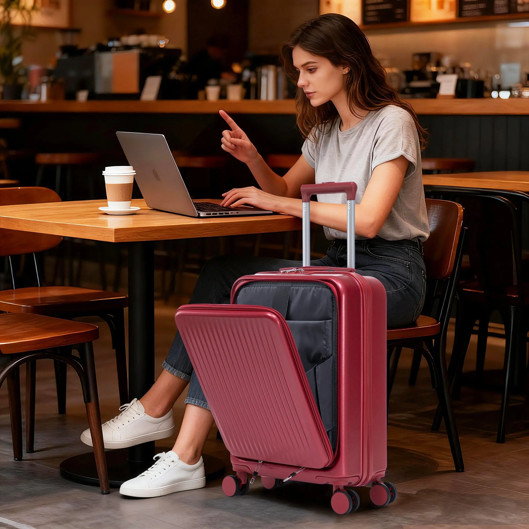 14'/20' 2 pcs ABS Spinner Wheel Luggage Set with Combination Lock and Front Opening Design - Image 13
